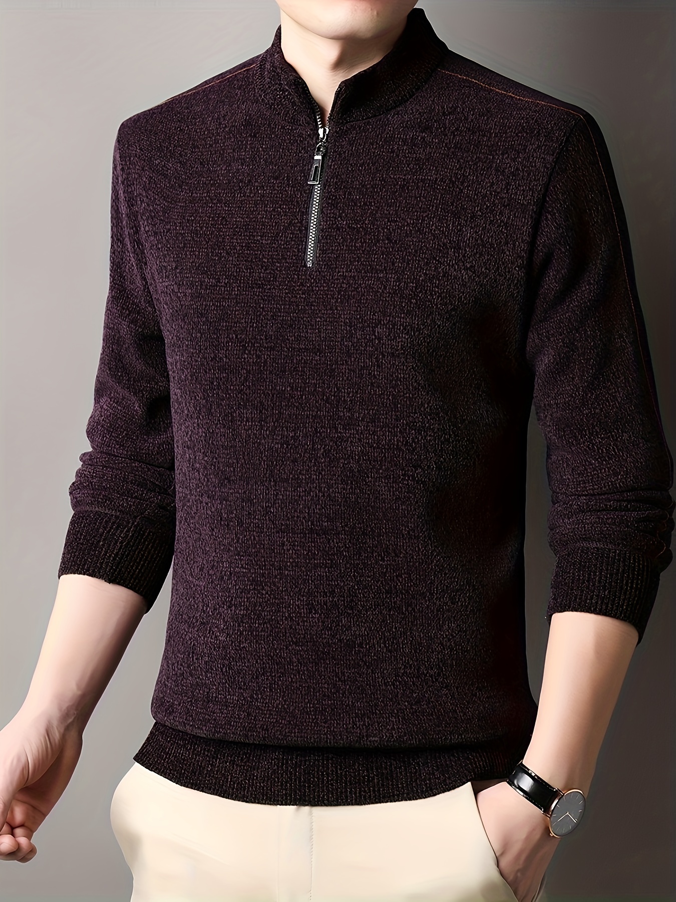 Men's Casual Warm Mid Stretch Crew Neck Pullover Sweater For Fall Winter