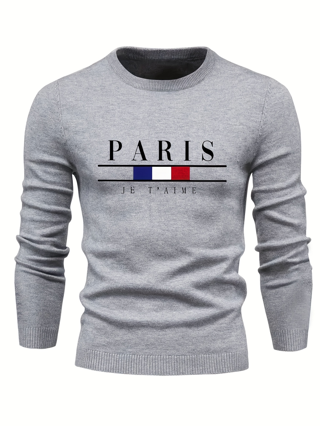 all match knitted sweater classic paris pattern mens casual warm mid stretch crew neck pullover sweater for men fall winter details 5