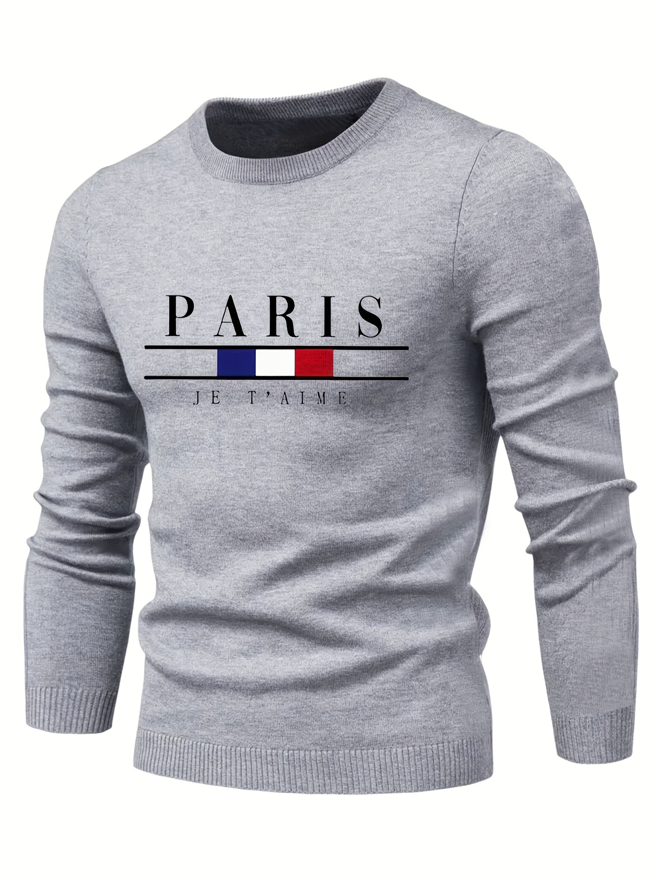 all match knitted sweater classic paris pattern mens casual warm mid stretch crew neck pullover sweater for men fall winter details 7