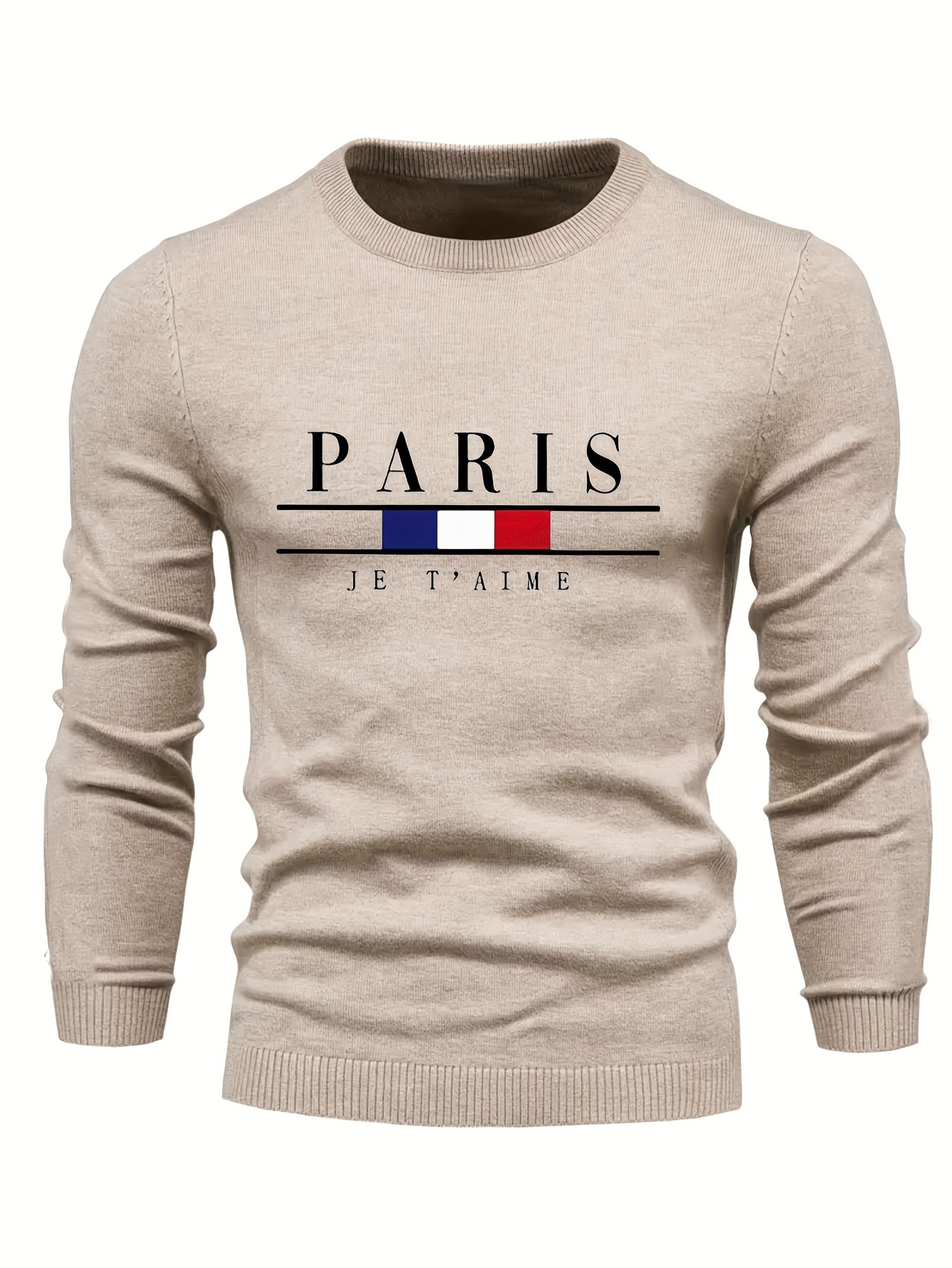 all match knitted sweater classic paris pattern mens casual warm mid stretch crew neck pullover sweater for men fall winter details 10