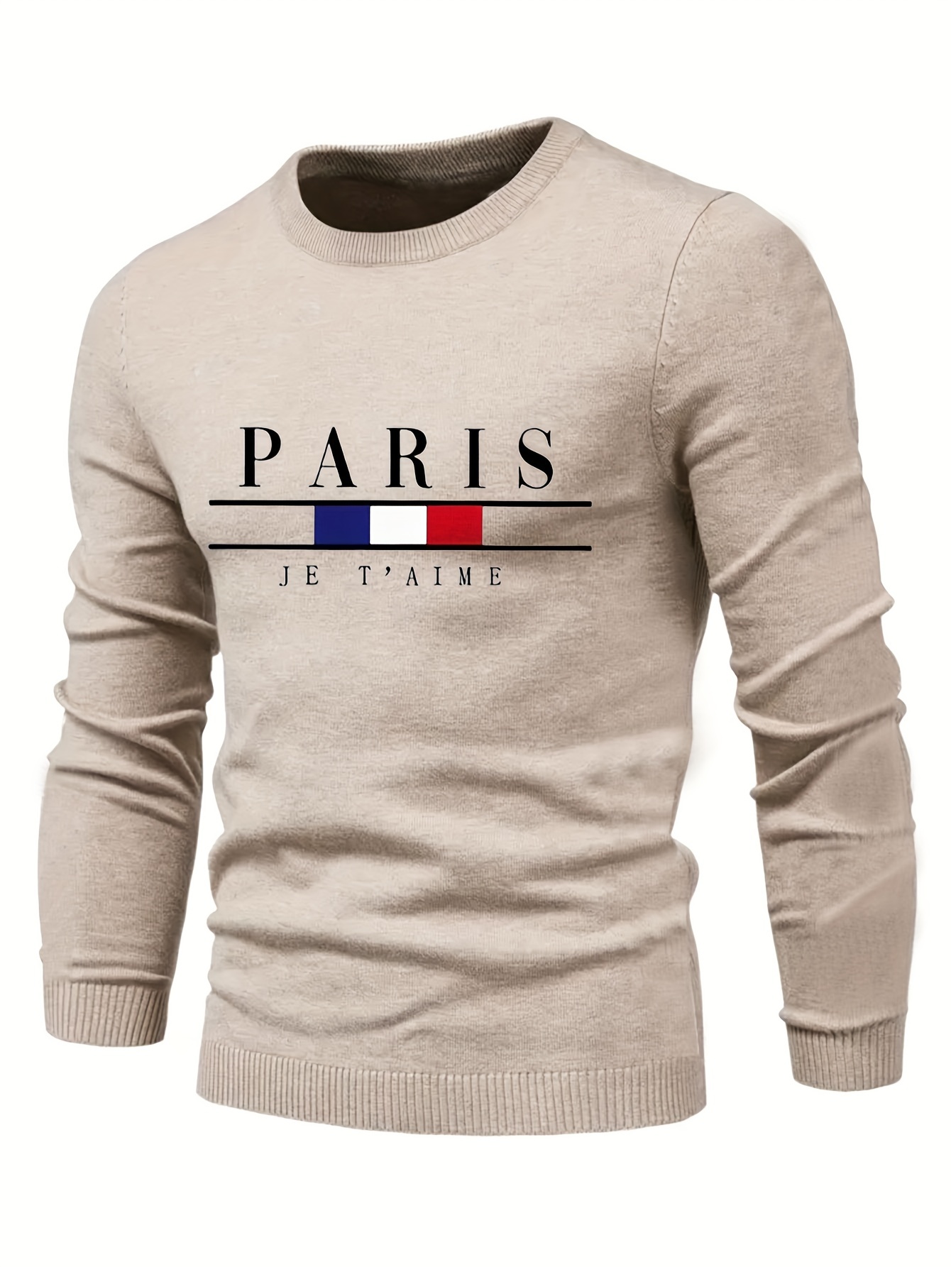 all match knitted sweater classic paris pattern mens casual warm mid stretch crew neck pullover sweater for men fall winter details 12