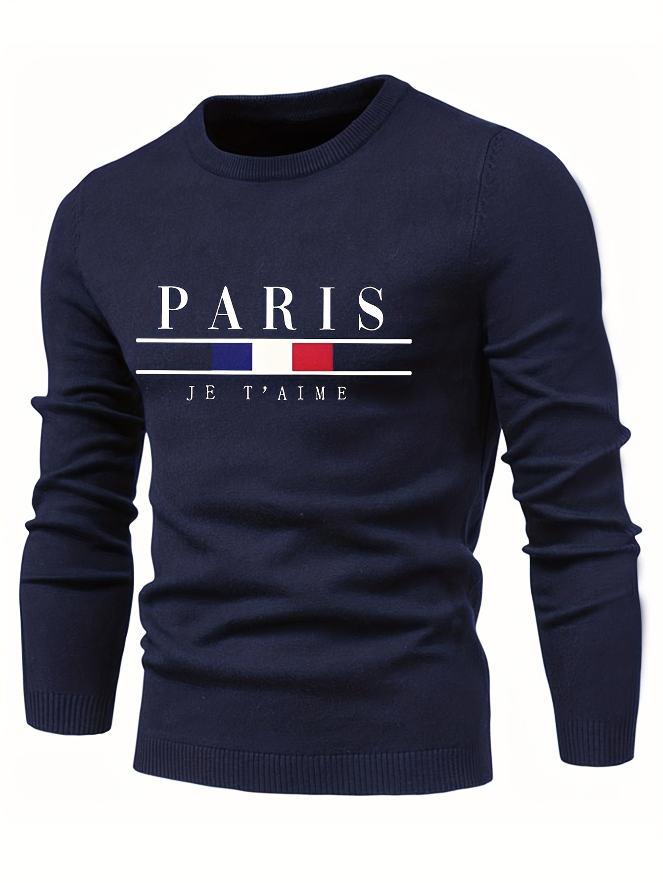 all match knitted sweater classic paris pattern mens casual warm mid stretch crew neck pullover sweater for men fall winter details 17