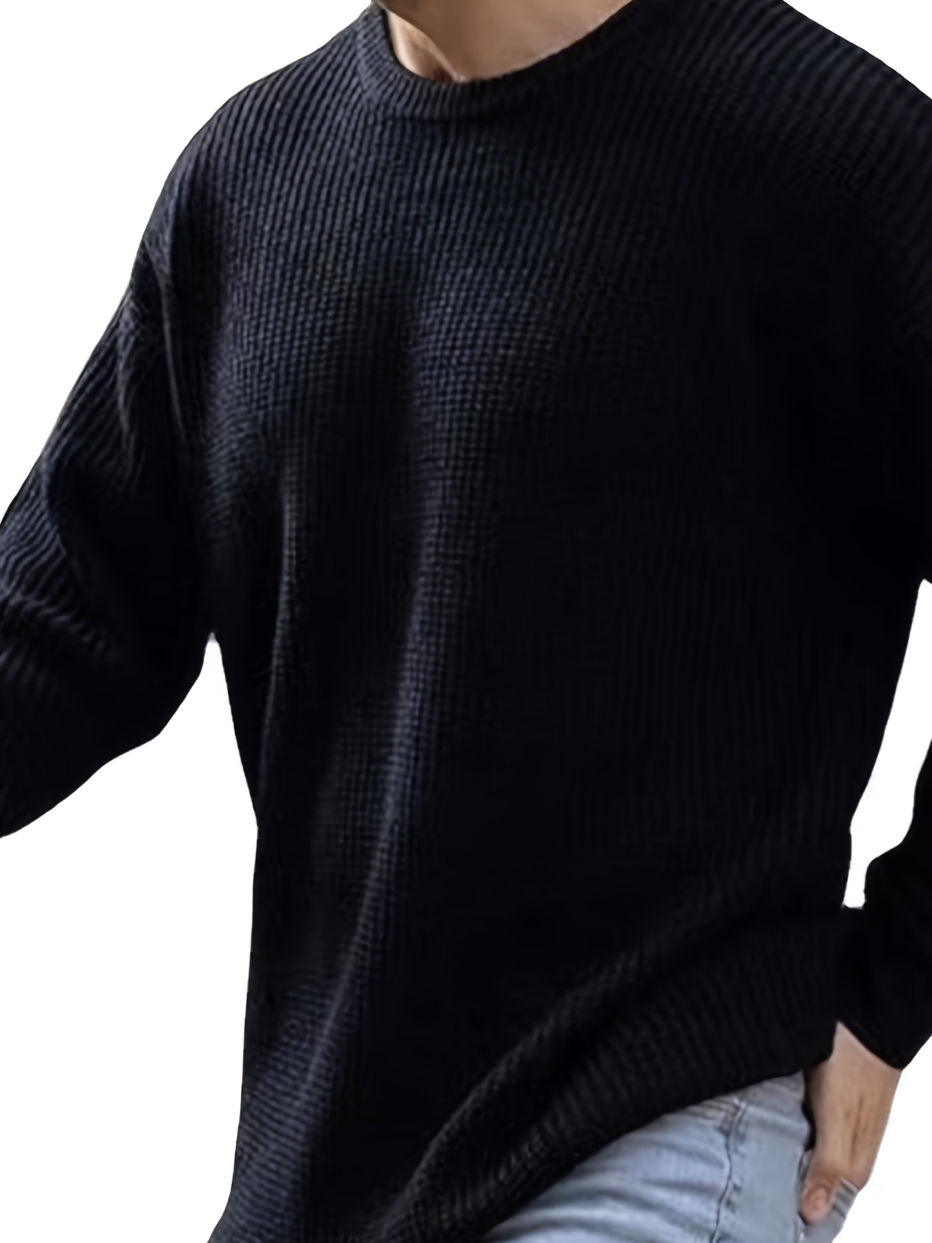 all match knitted sweater mens casual warm mid stretch round neck pullover sweater for fall winter details 3