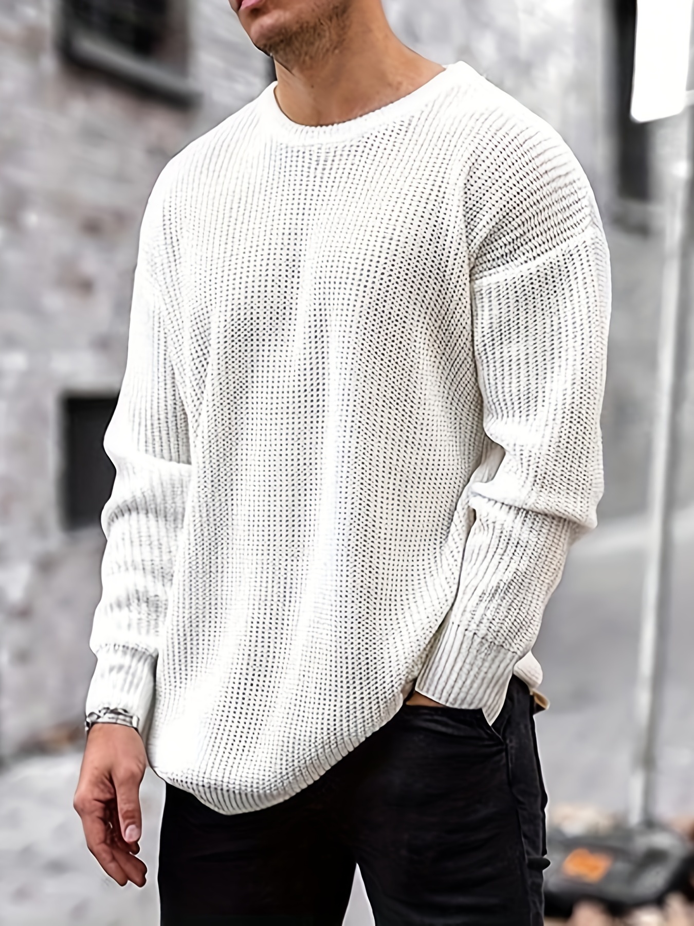 all match knitted sweater mens casual warm mid stretch round neck pullover sweater for fall winter details 8