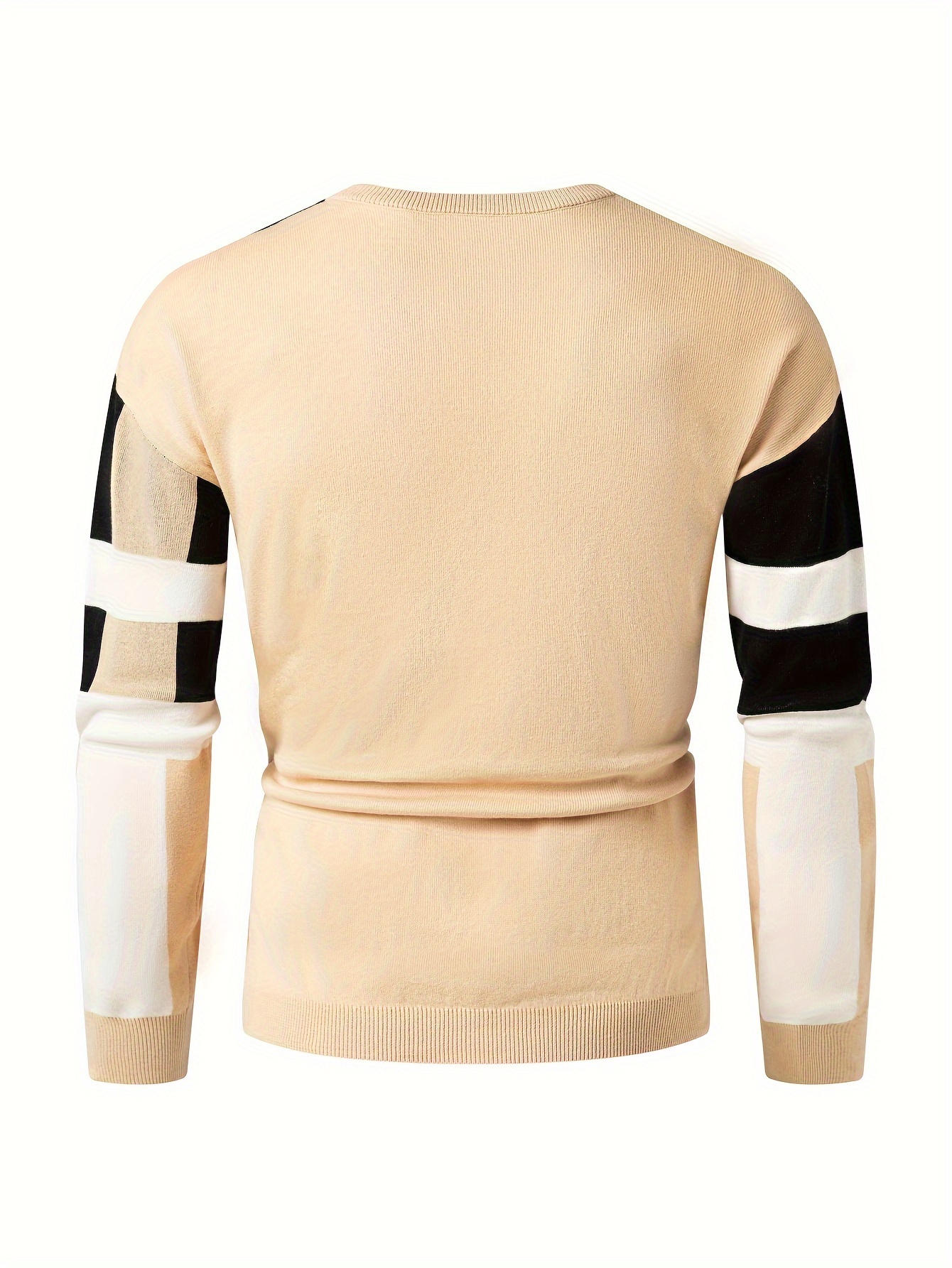 color block round neck sweater, mens color block round neck sweater trendy stretch warm pullover for winter outdoor details 3