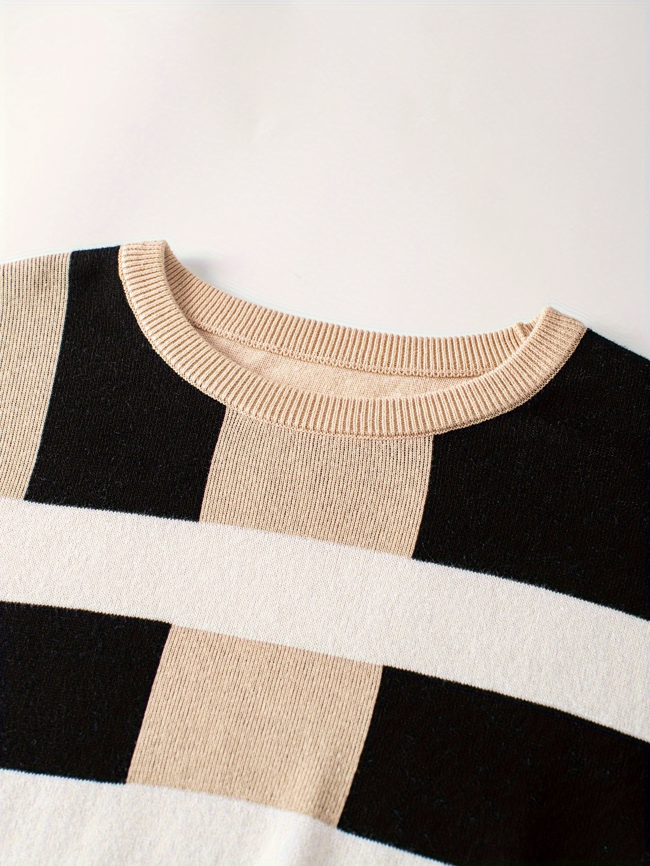 color block round neck sweater, mens color block round neck sweater trendy stretch warm pullover for winter outdoor details 4