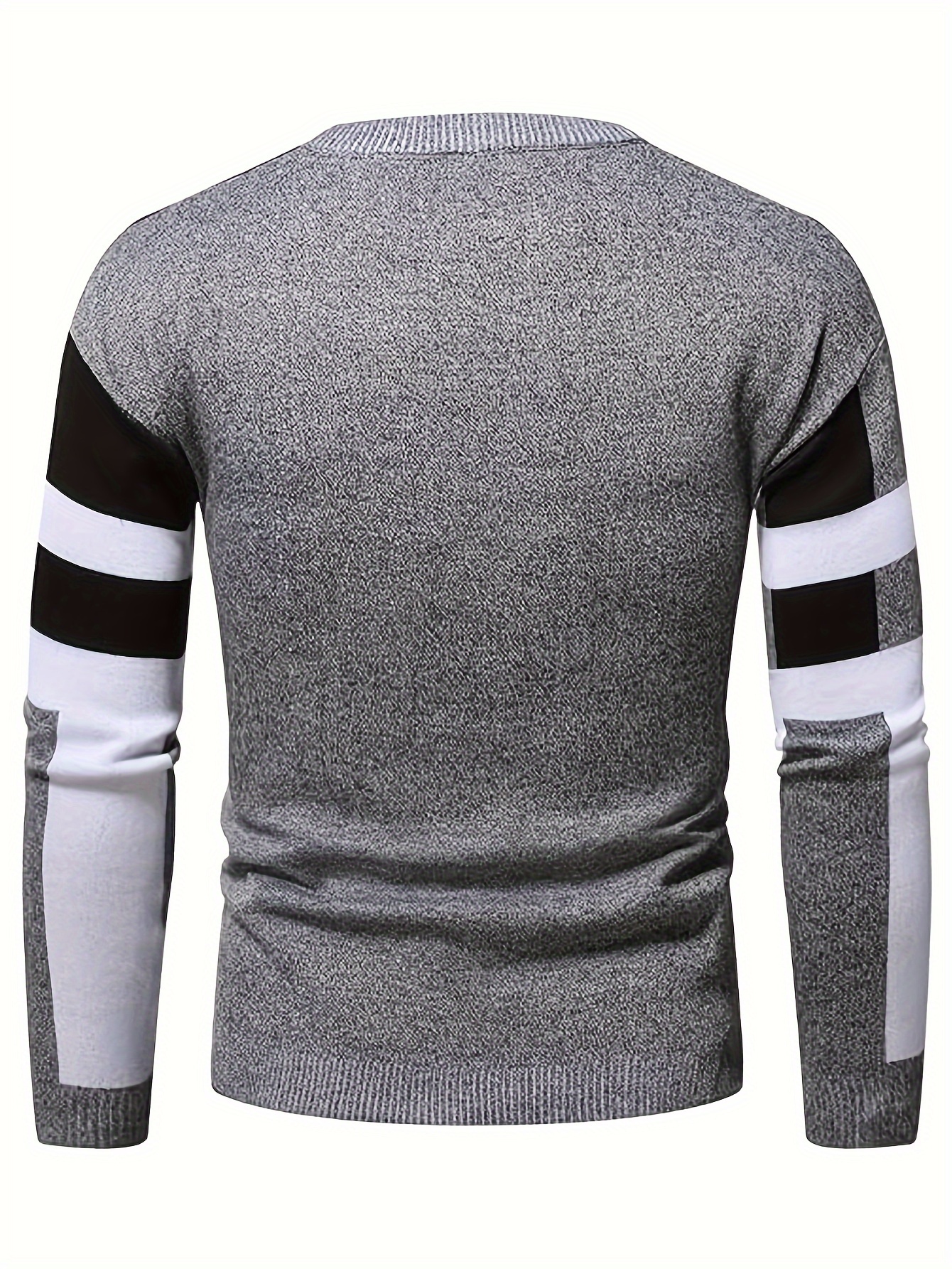 color block round neck sweater, mens color block round neck sweater trendy stretch warm pullover for winter outdoor details 12