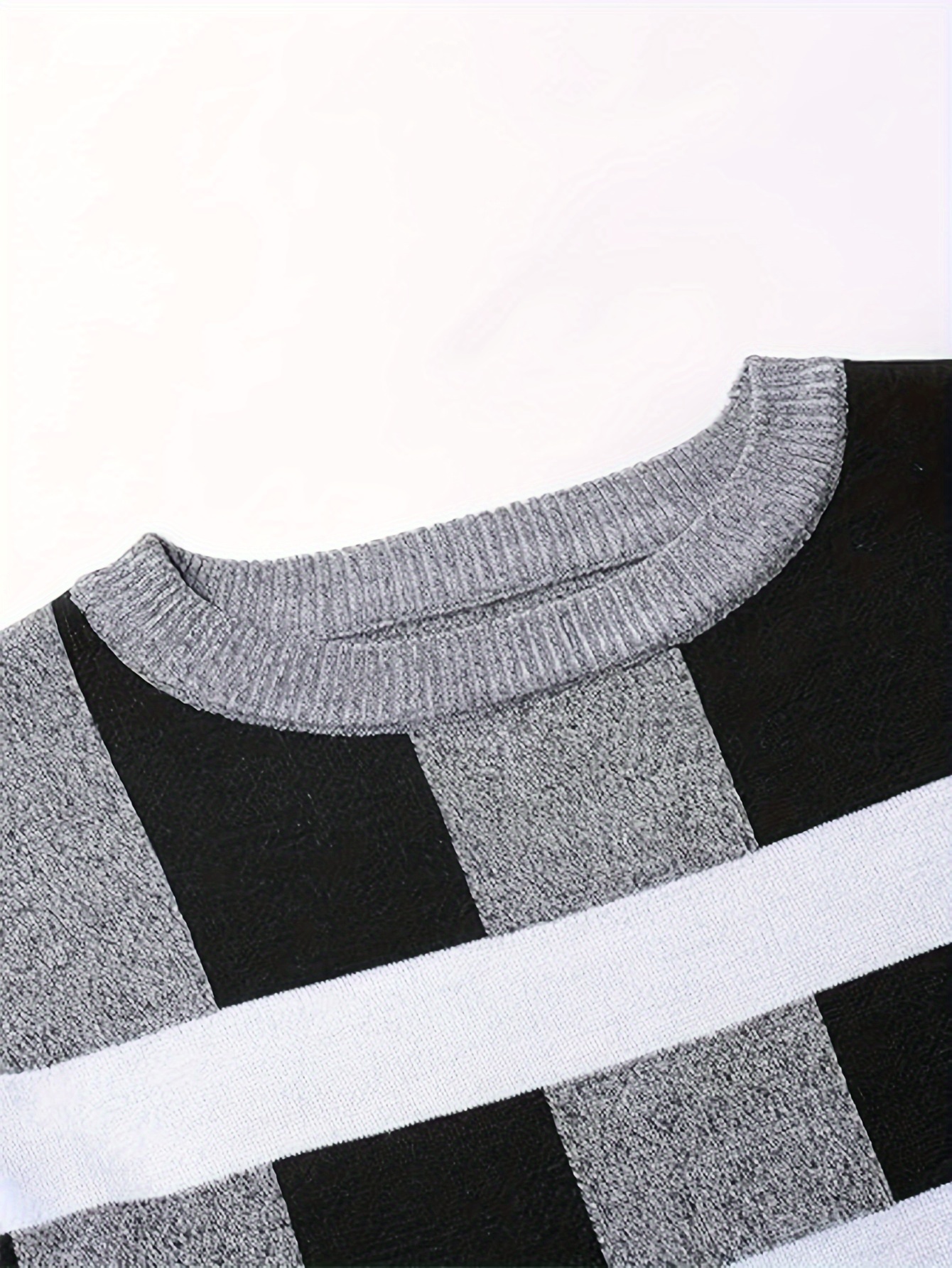 color block round neck sweater, mens color block round neck sweater trendy stretch warm pullover for winter outdoor details 15