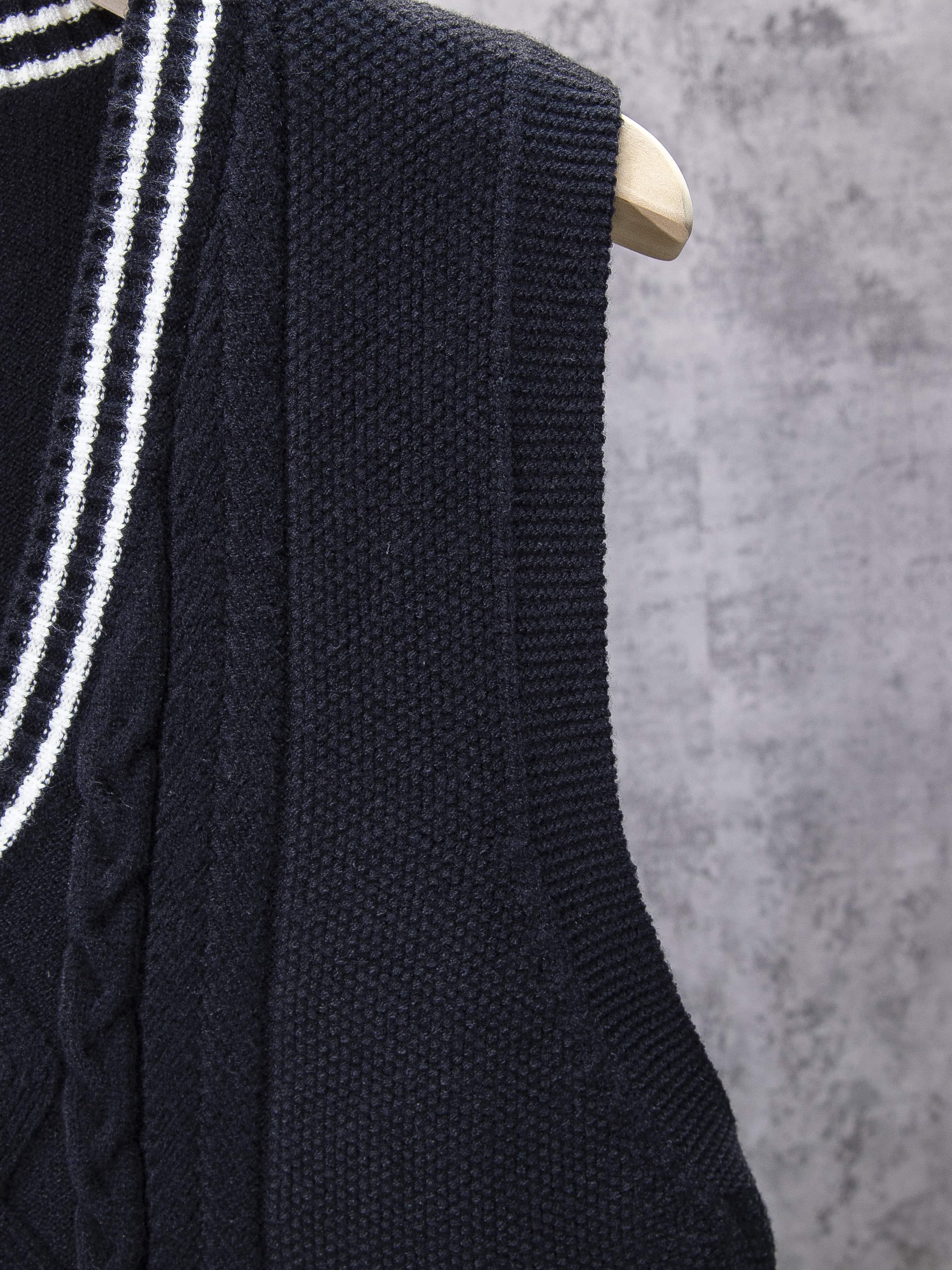 mens v neck preppy cable casual sleeveless knitted sweater vest mens clothing for autumn winter details 11