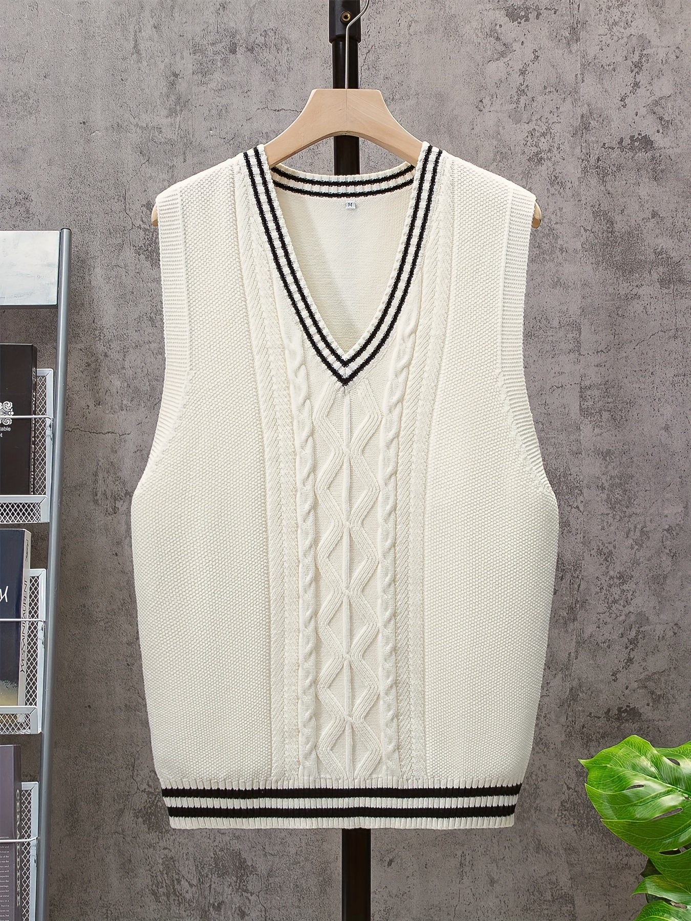 mens v neck preppy cable casual sleeveless knitted sweater vest mens clothing for autumn winter details 20