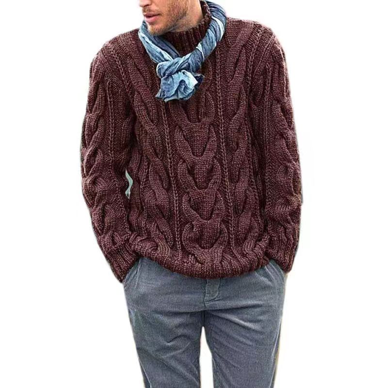 all match knitted cable sweater mens casual warm mid stretch mock neck pullover sweater for men fall winter details 2