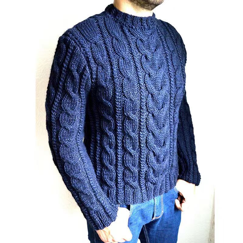 all match knitted cable sweater mens casual warm mid stretch mock neck pullover sweater for men fall winter details 7