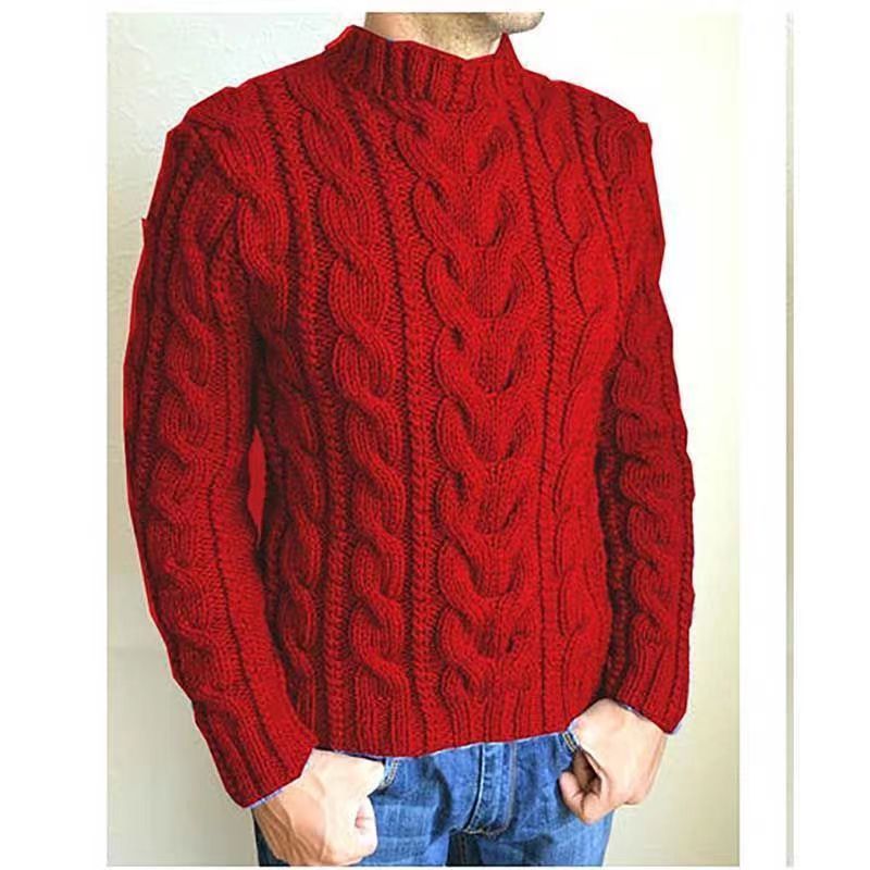 all match knitted cable sweater mens casual warm mid stretch mock neck pullover sweater for men fall winter details 8