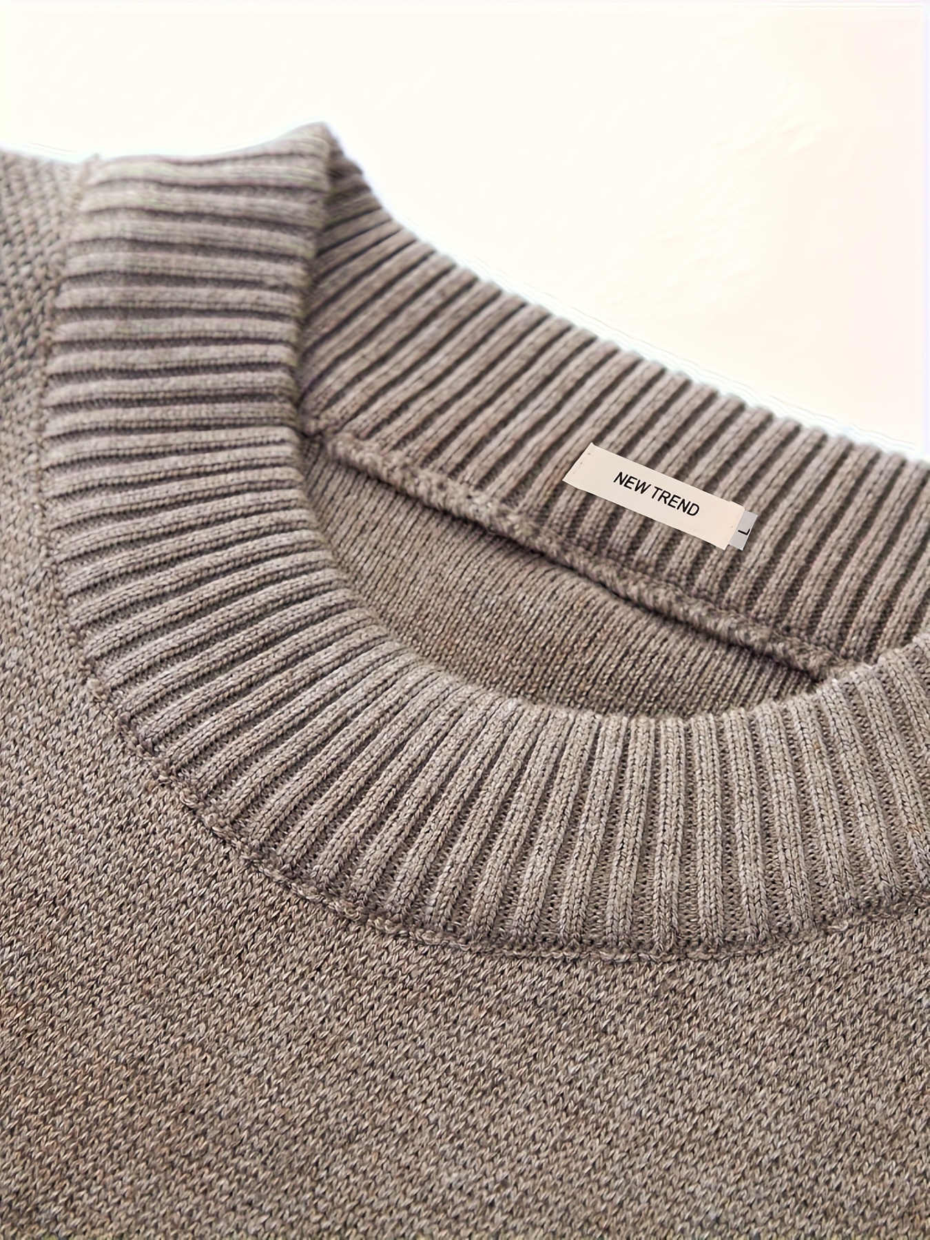 mens stylish loose solid knitted sweater casual slightly stretch breathable long sleeve turtle neck top for business activities details 17