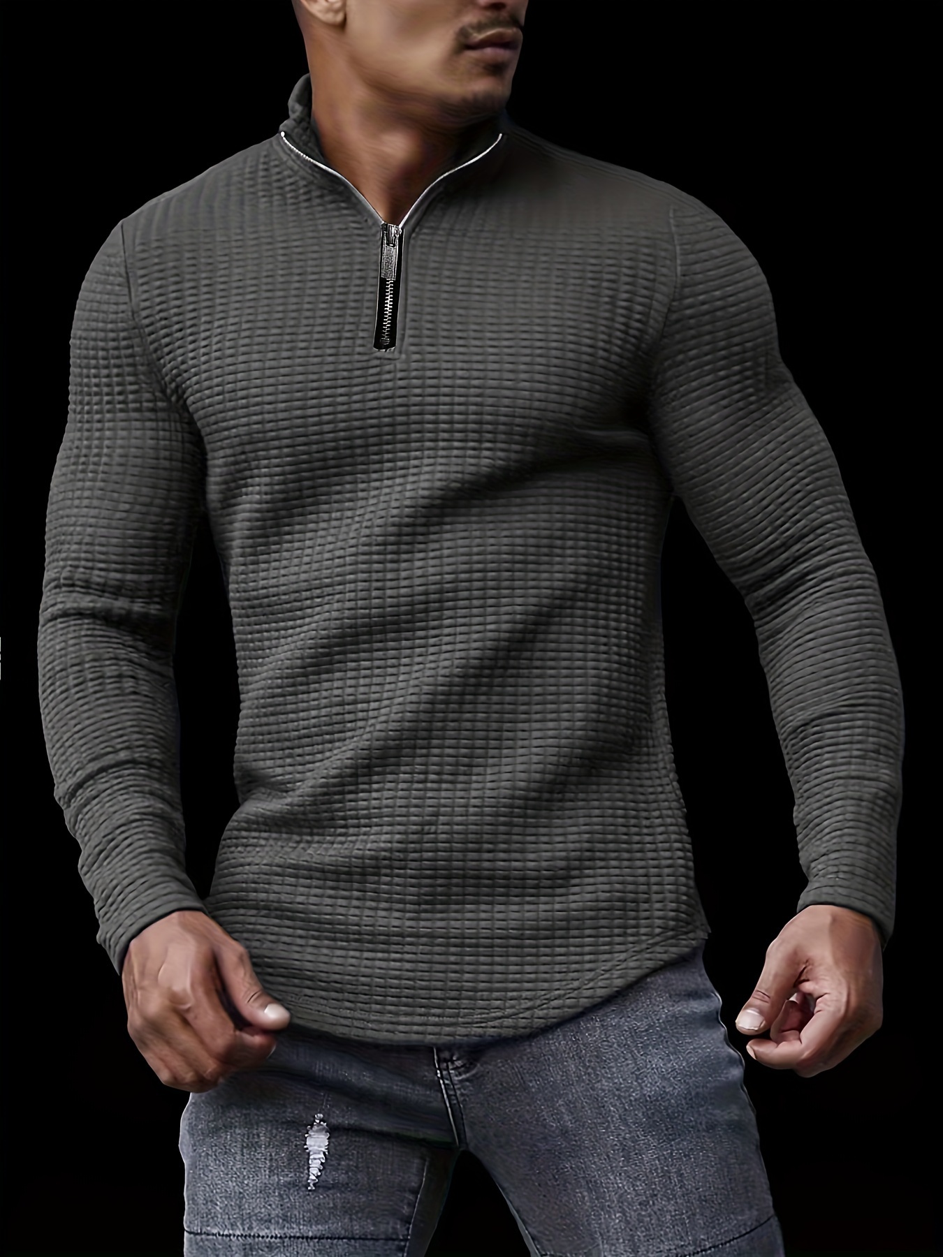 chic waffle knitted shirt mens casual lapel slightly stretch v neck pullover sweater for men winter fall details 5