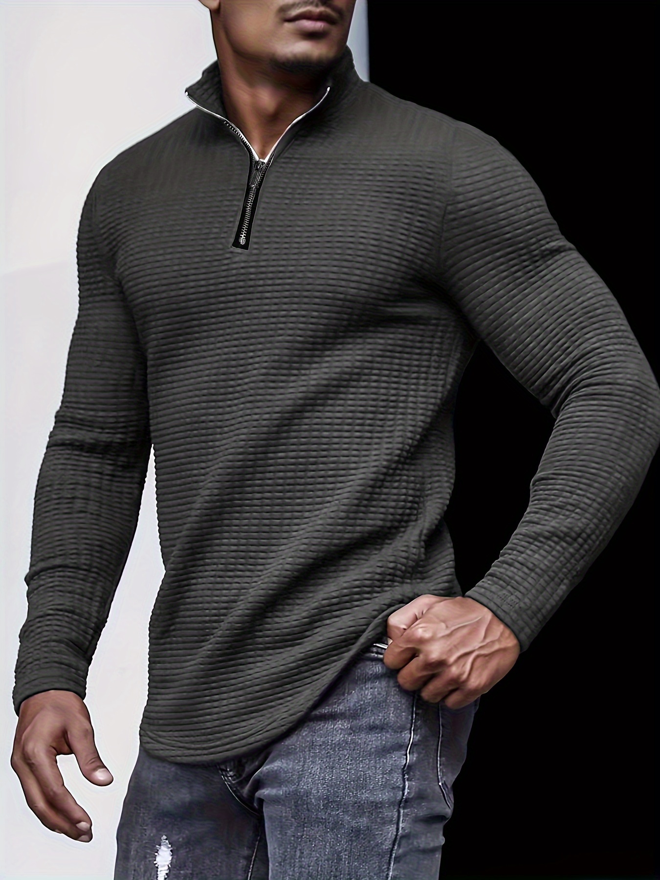 chic waffle knitted shirt mens casual lapel slightly stretch v neck pullover sweater for men winter fall details 7