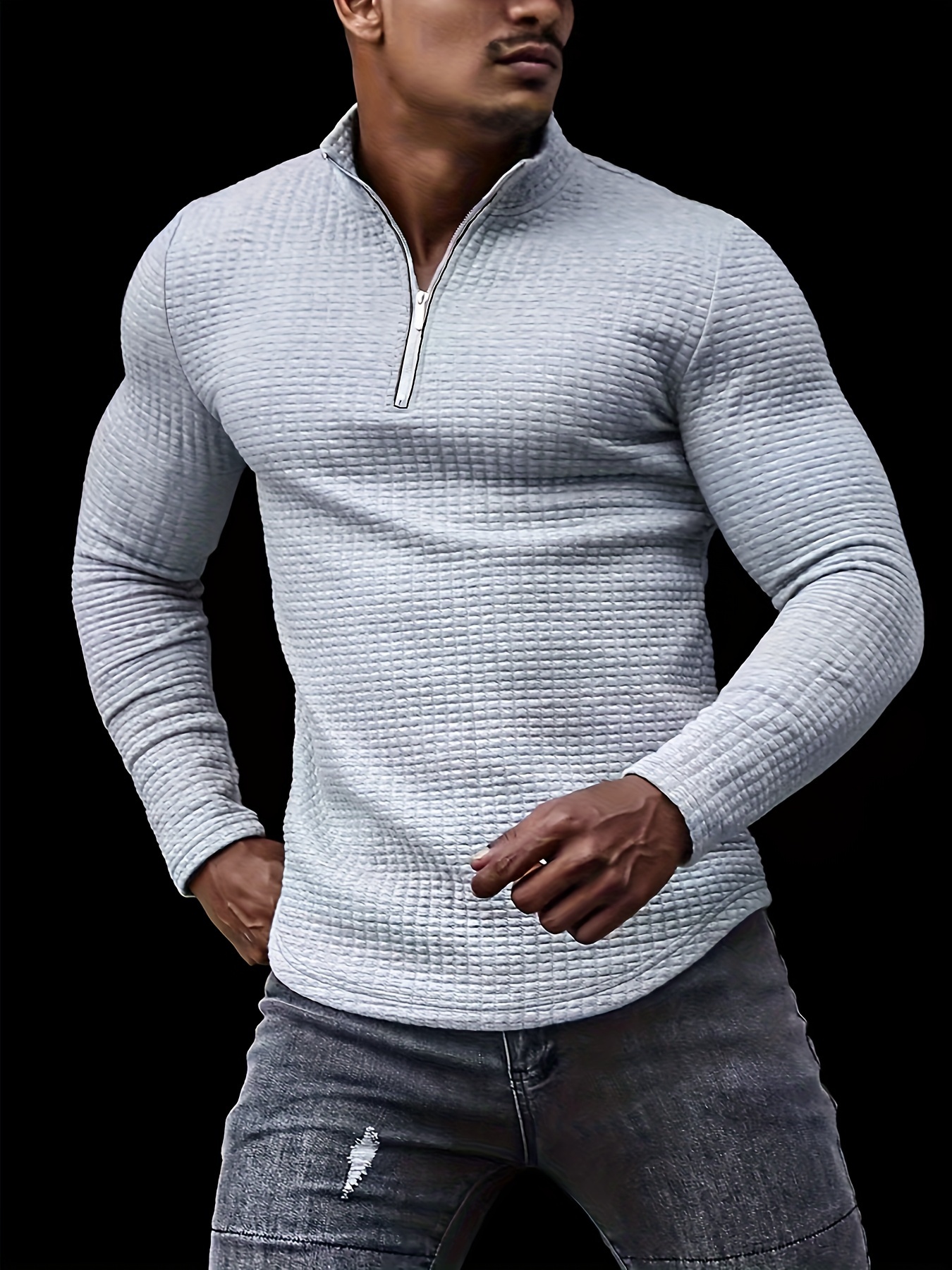 chic waffle knitted shirt mens casual lapel slightly stretch v neck pullover sweater for men winter fall details 10