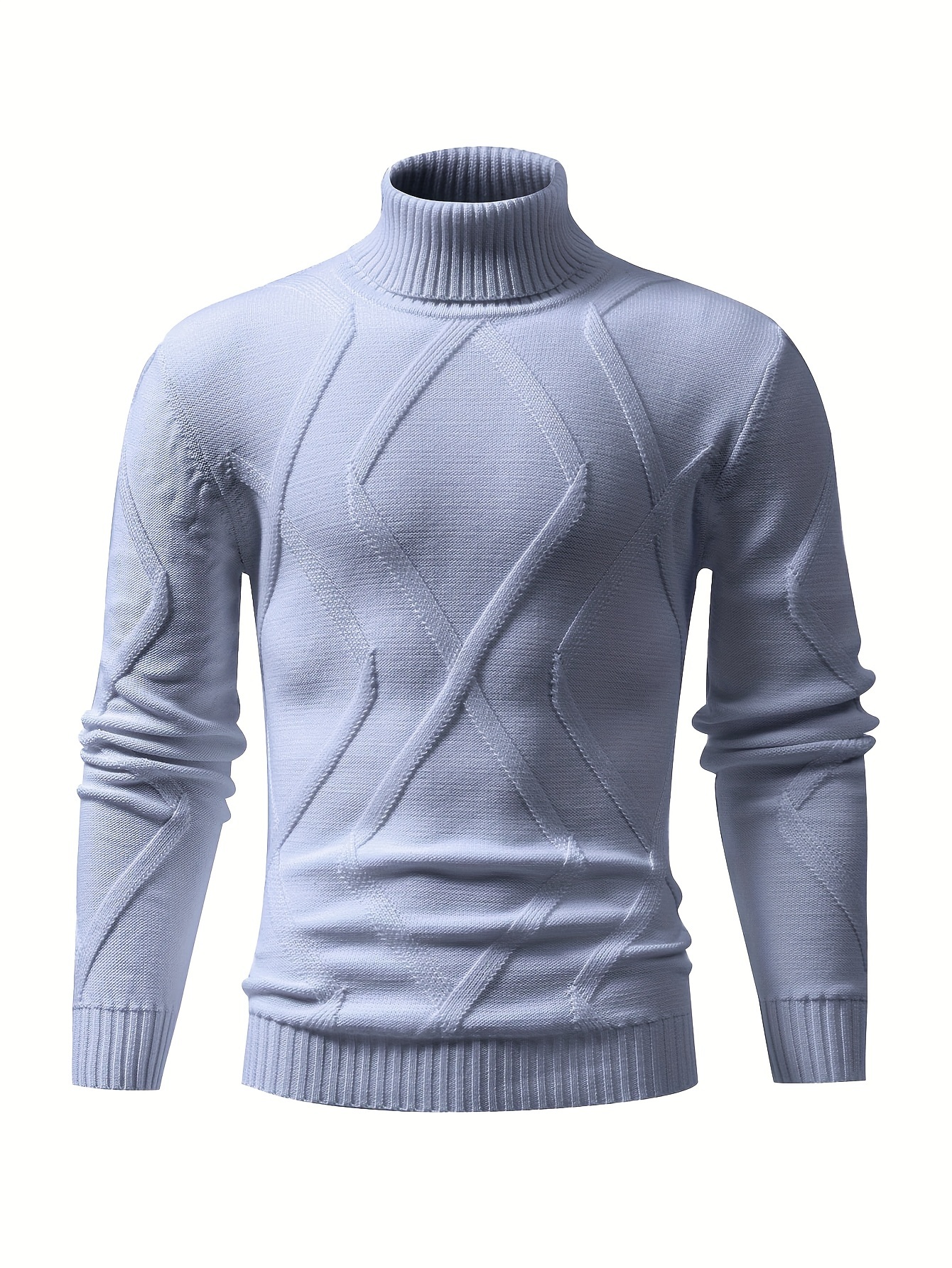 mens stylish solid knitted pullover casual breathable high stretch long sleeve turtle neck top for city walk street hanging outdoor activities details 0