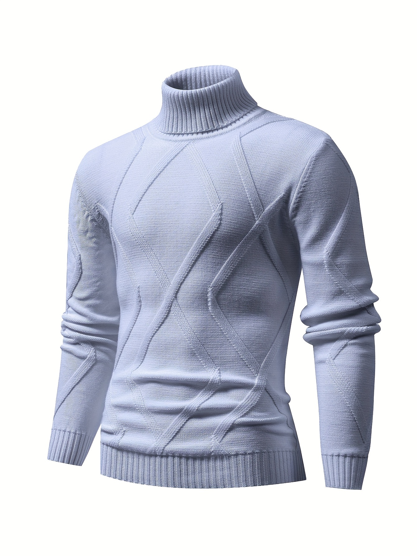 mens stylish solid knitted pullover casual breathable high stretch long sleeve turtle neck top for city walk street hanging outdoor activities details 2