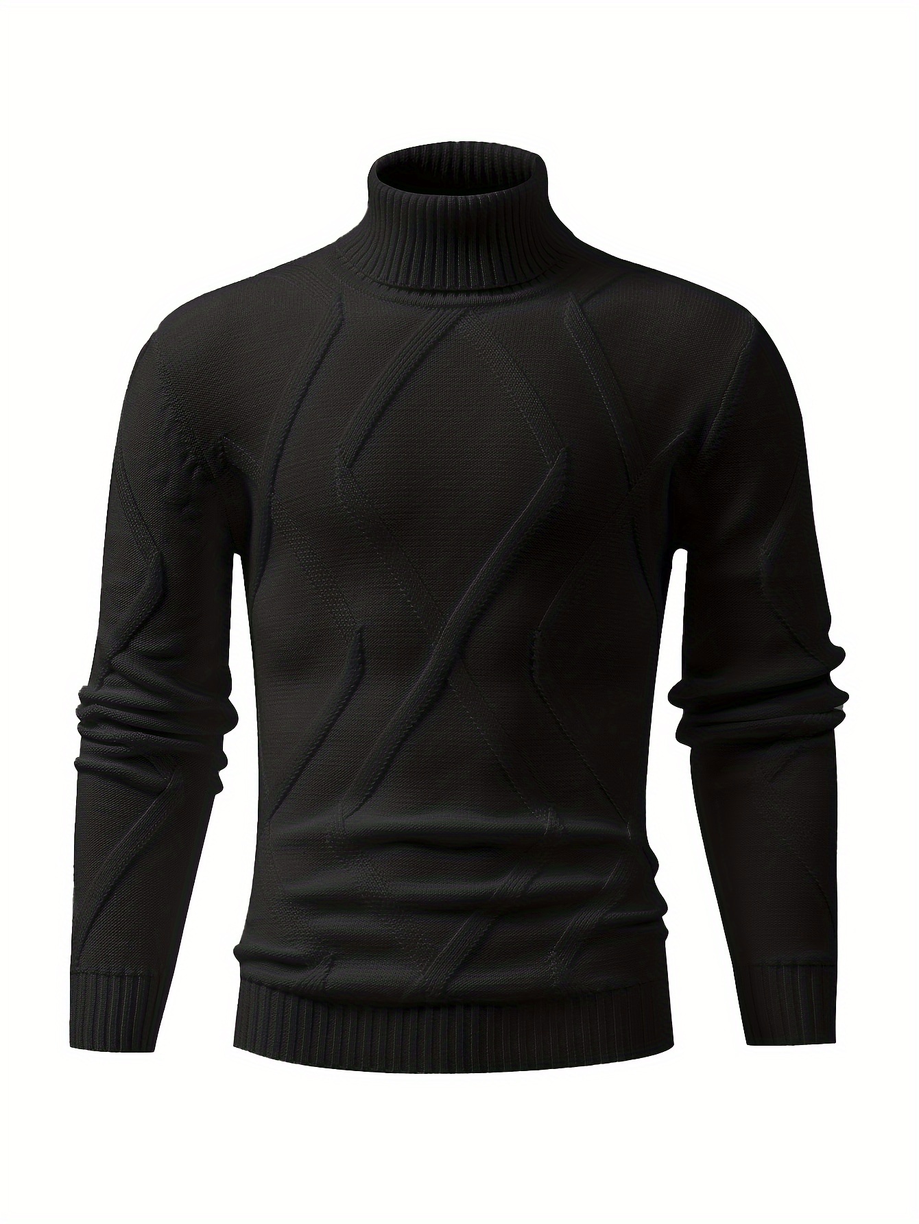 mens stylish solid knitted pullover casual breathable high stretch long sleeve turtle neck top for city walk street hanging outdoor activities details 5