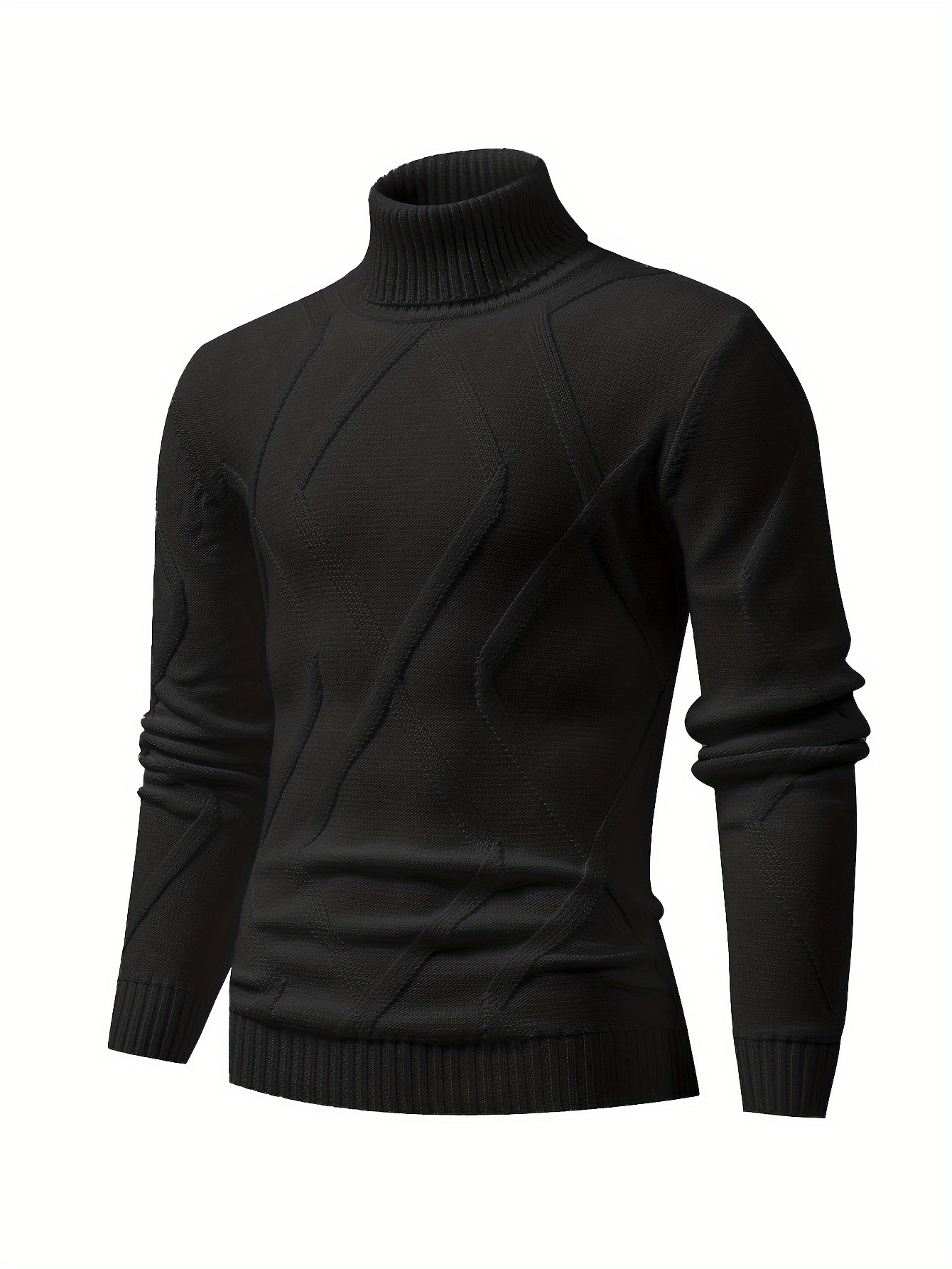 mens stylish solid knitted pullover casual breathable high stretch long sleeve turtle neck top for city walk street hanging outdoor activities details 7