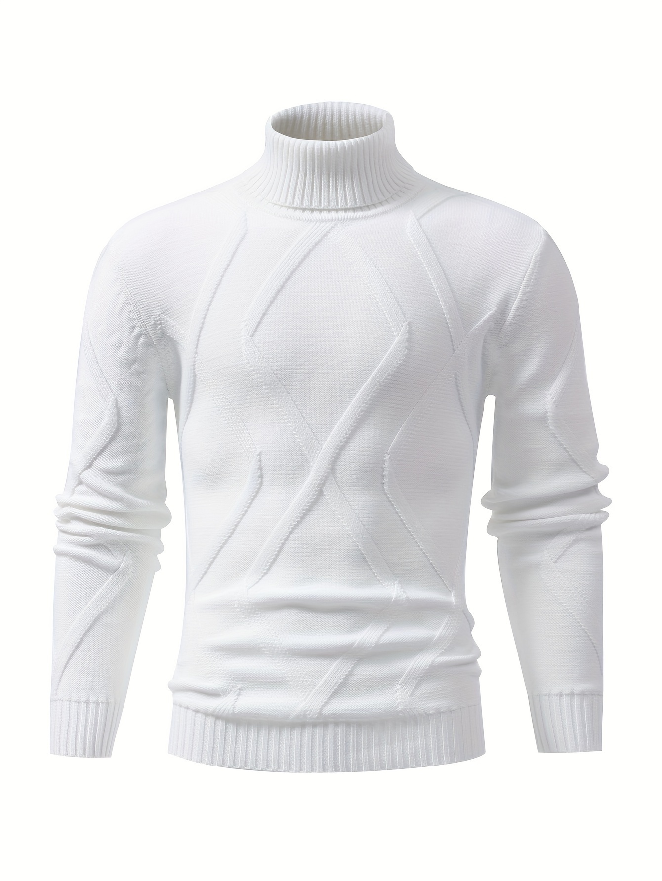 mens stylish solid knitted pullover casual breathable high stretch long sleeve turtle neck top for city walk street hanging outdoor activities details 15