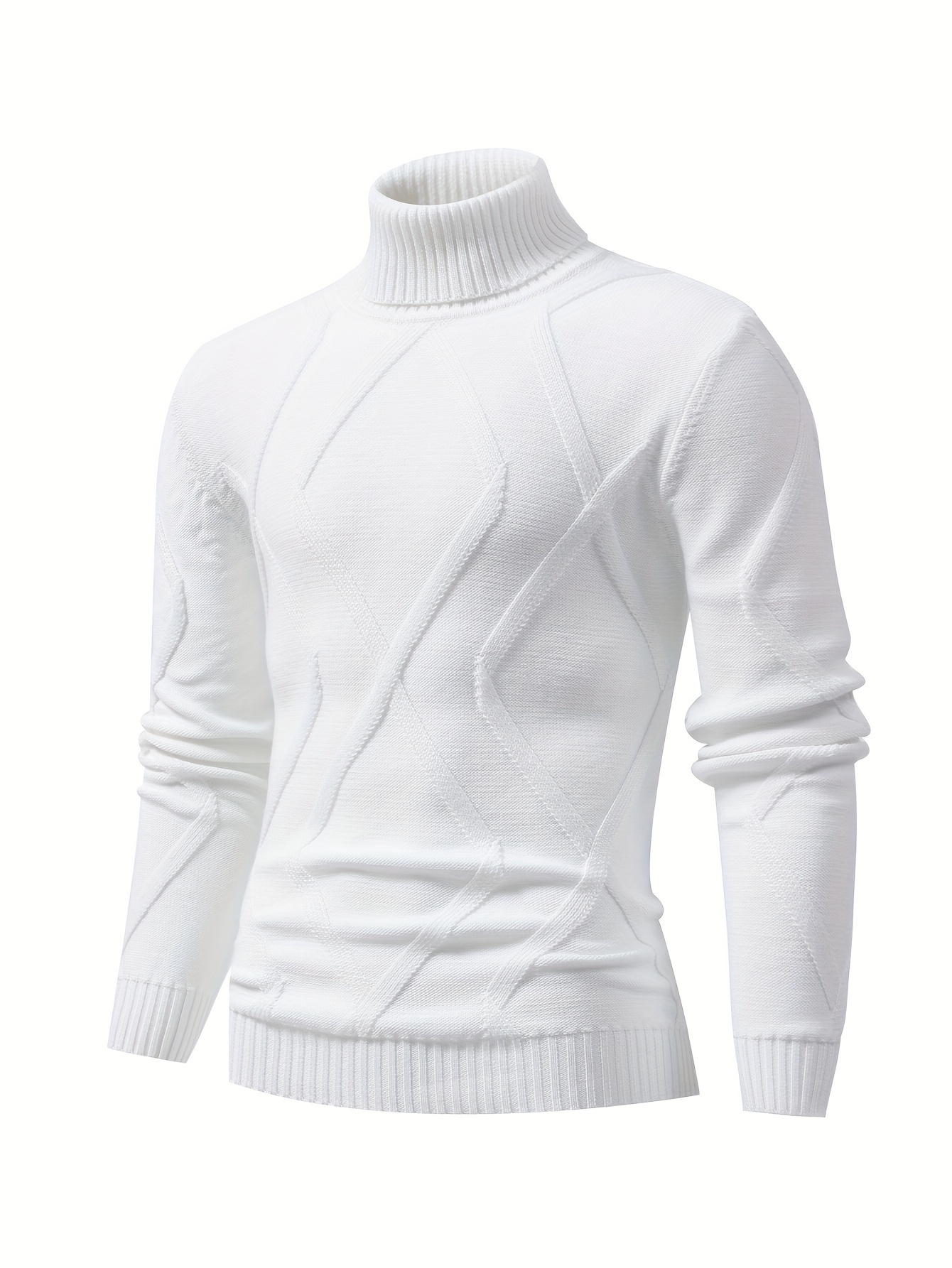 mens stylish solid knitted pullover casual breathable high stretch long sleeve turtle neck top for city walk street hanging outdoor activities details 16