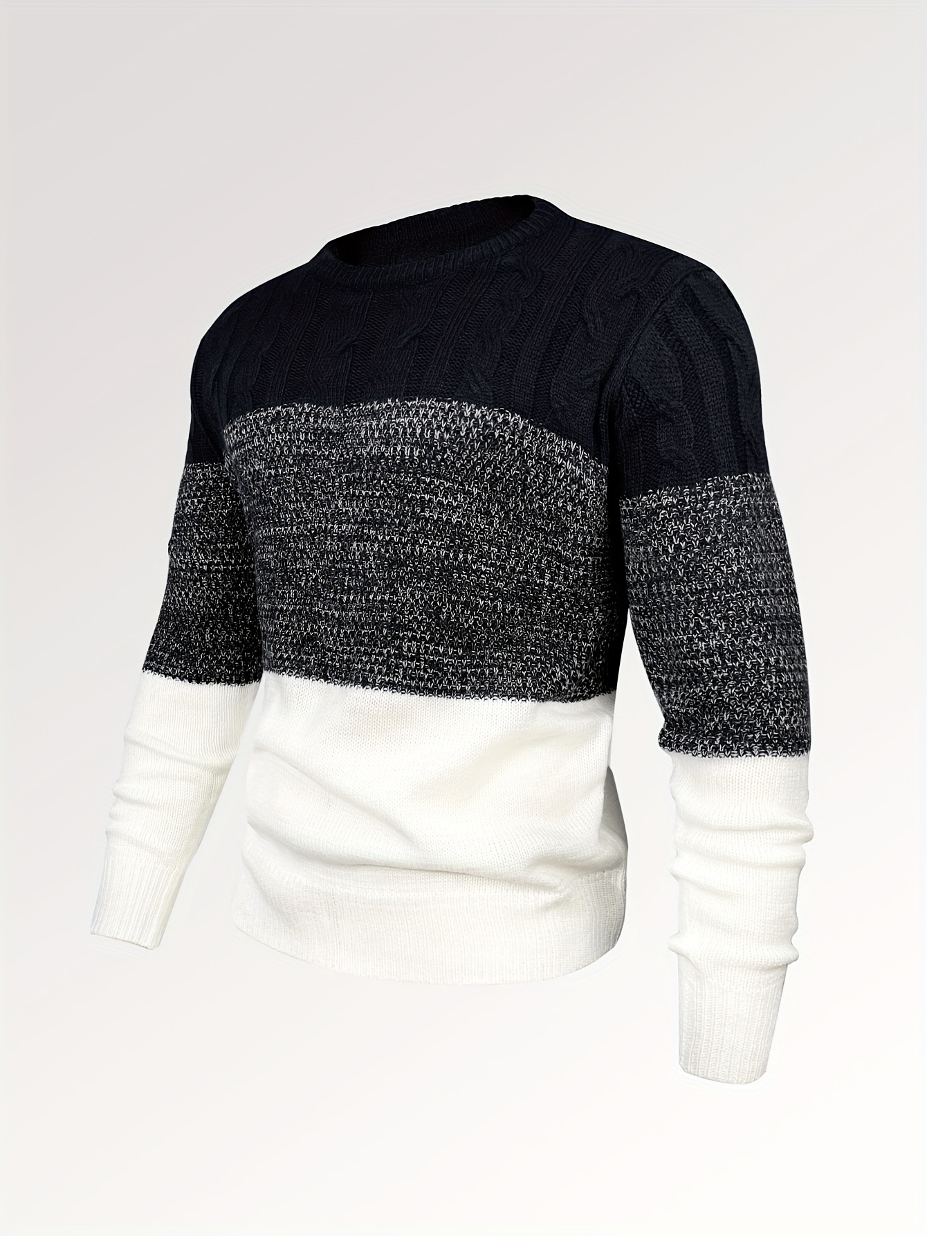 all match knitted cable sweater mens casual warm slightly stretch crew neck pullover sweater for men fall winter details 0