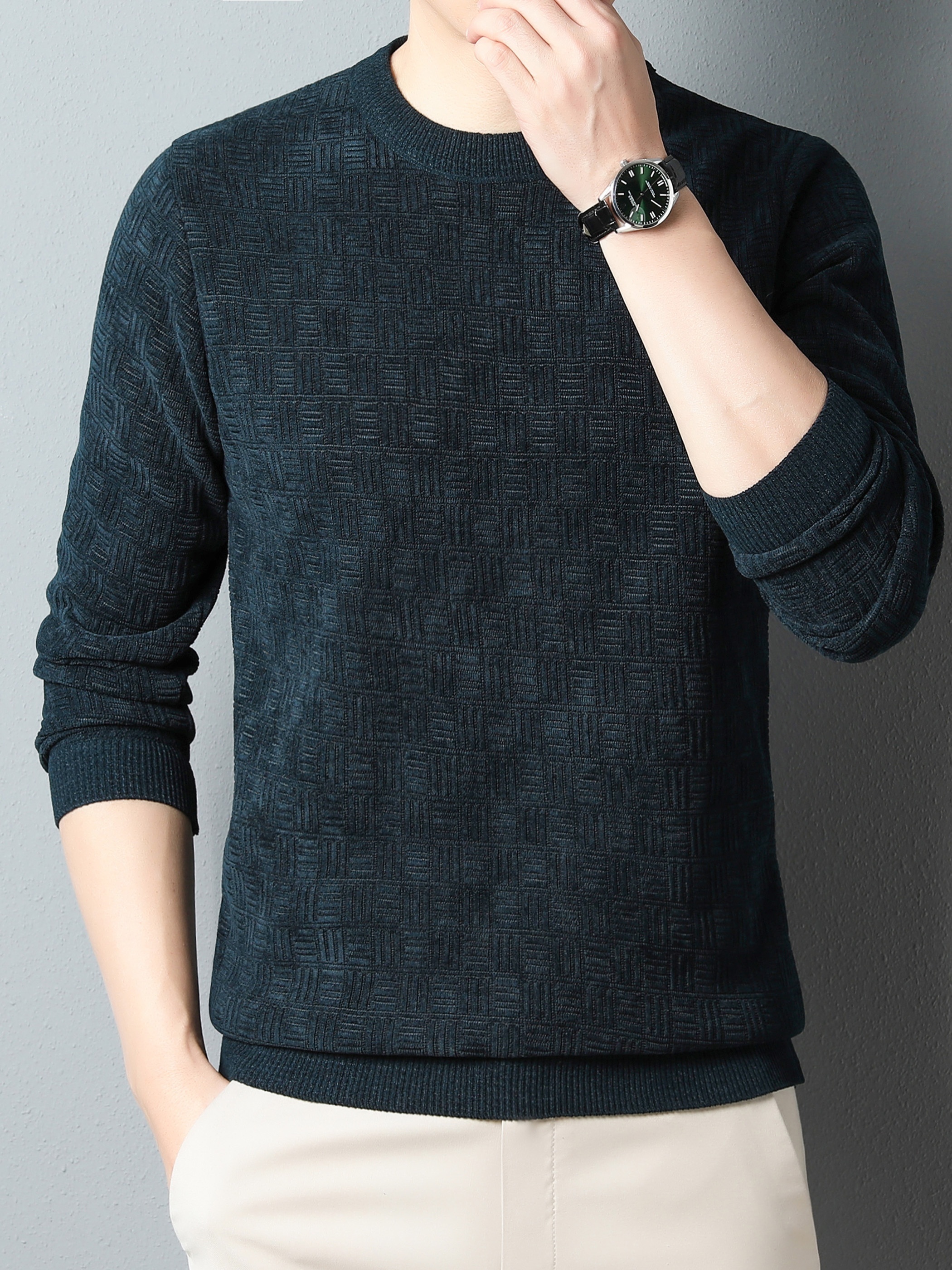 winter new mens casual sweater round neck plus thick base warm sweater best sellers details 0