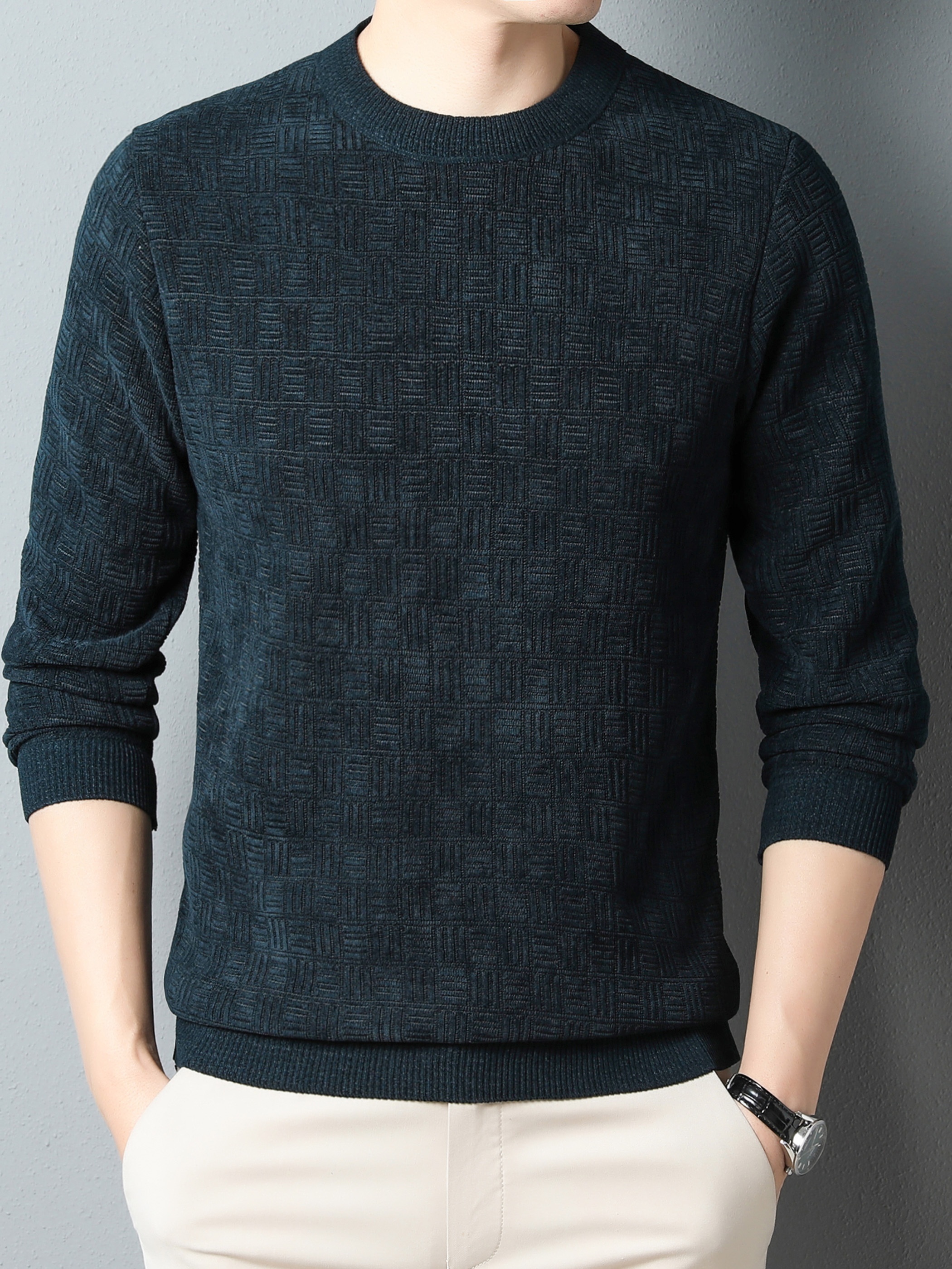 winter new mens casual sweater round neck plus thick base warm sweater best sellers details 2