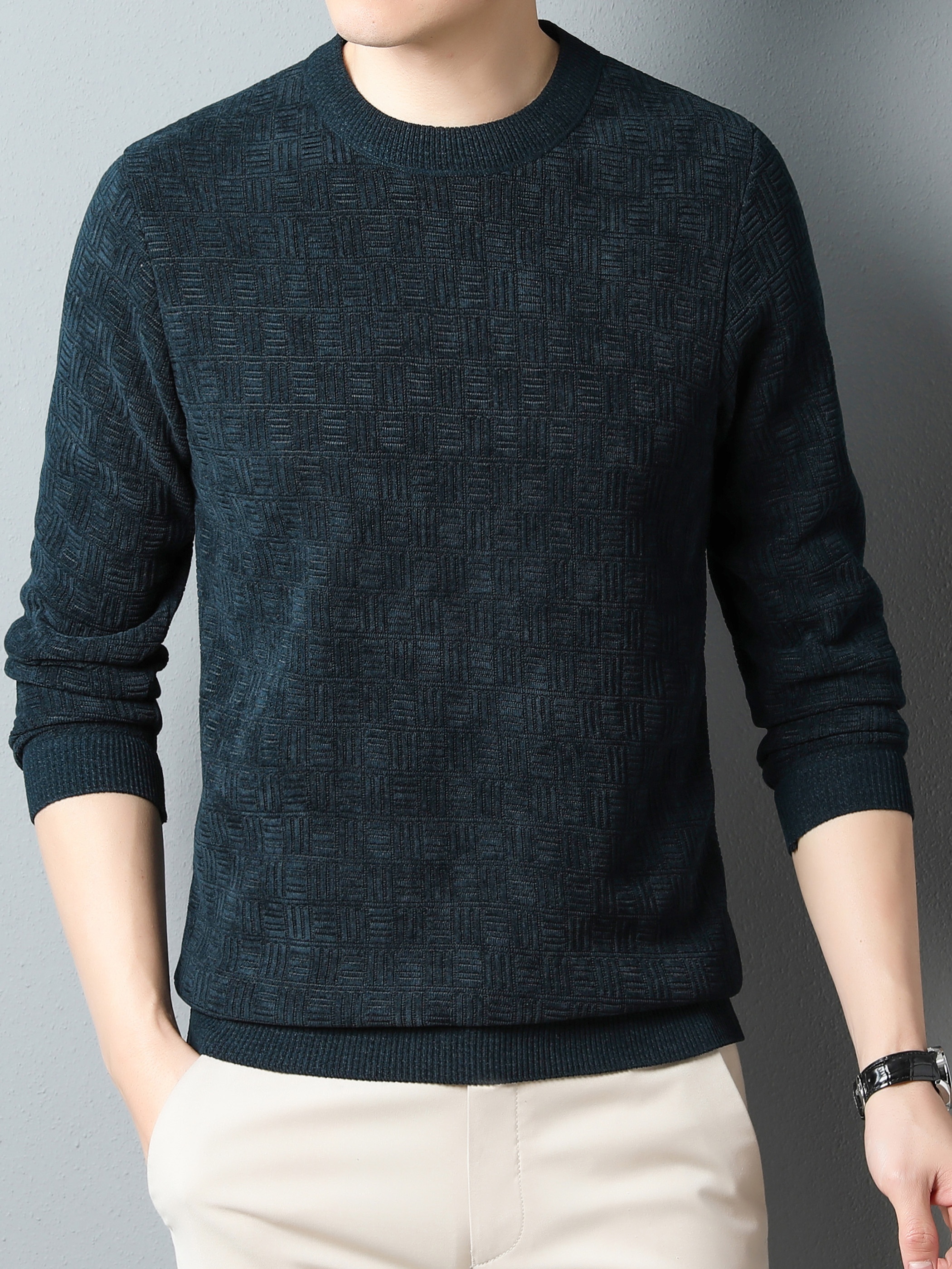 winter new mens casual sweater round neck plus thick base warm sweater best sellers details 5