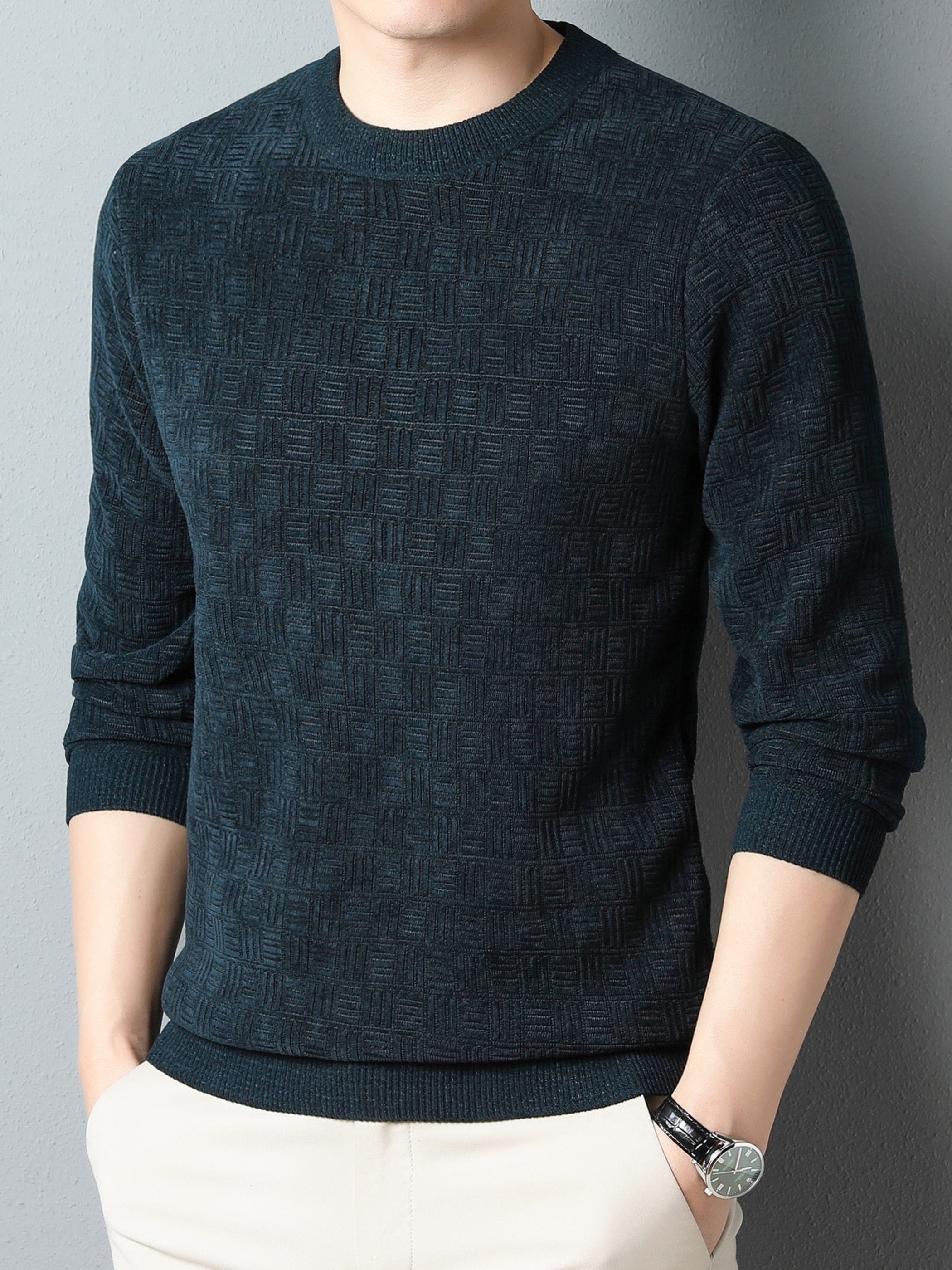 winter new mens casual sweater round neck plus thick base warm sweater best sellers details 7