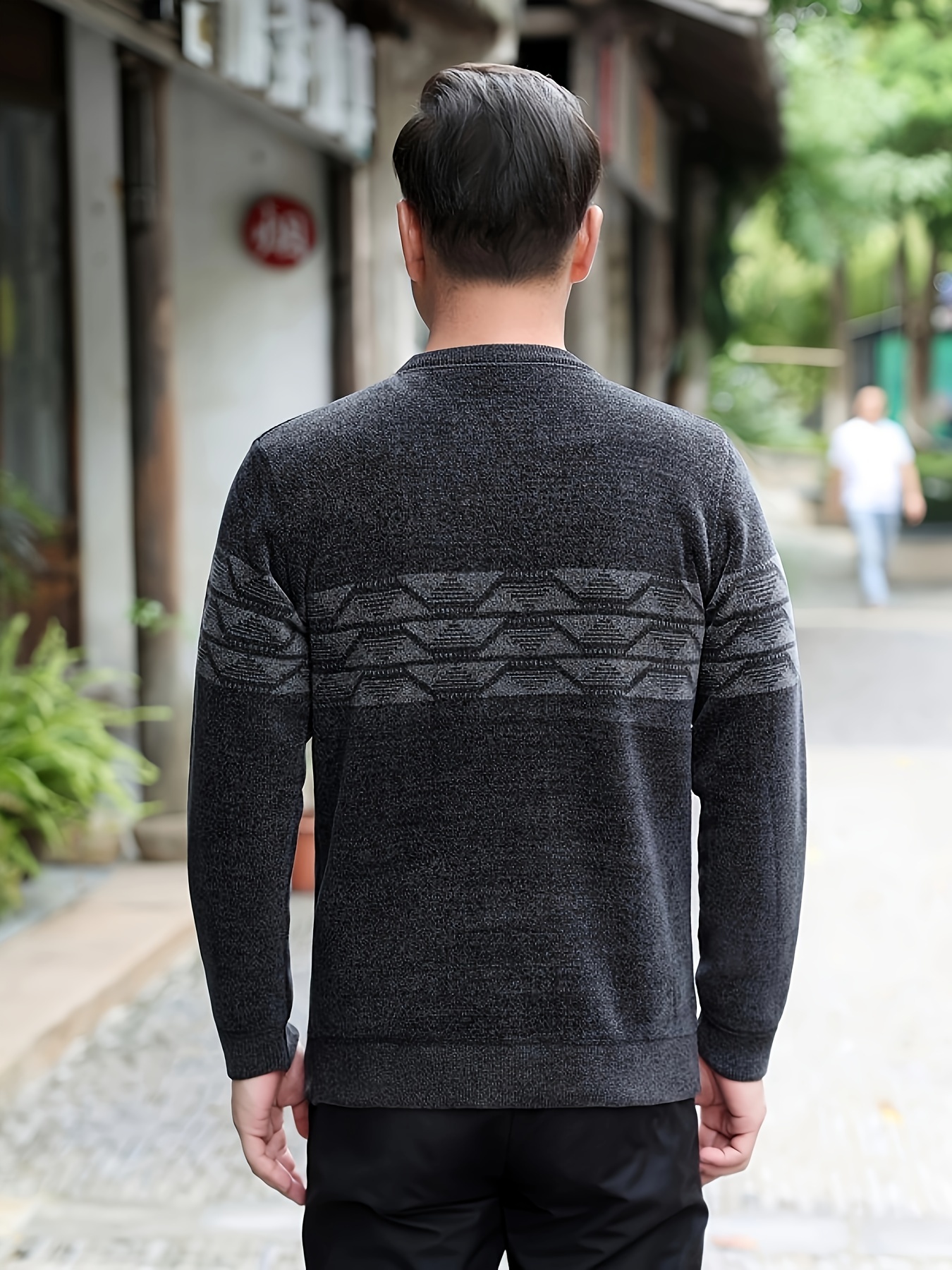 ethnic pattern knitted slim sweater mens casual warm mid stretch crew neck pullover sweater for men fall winter details 1