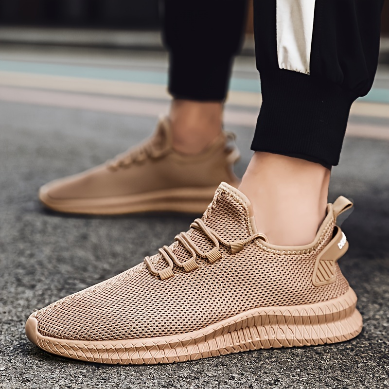 mens trendy solid woven knit breathable sneakers comfy non slip lace up soft sole shoes for mens outdoor activities details 2