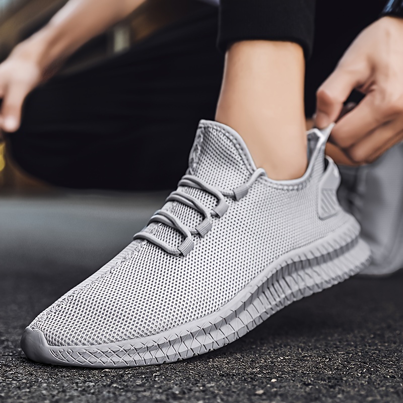 mens trendy solid woven knit breathable sneakers comfy non slip lace up soft sole shoes for mens outdoor activities details 7