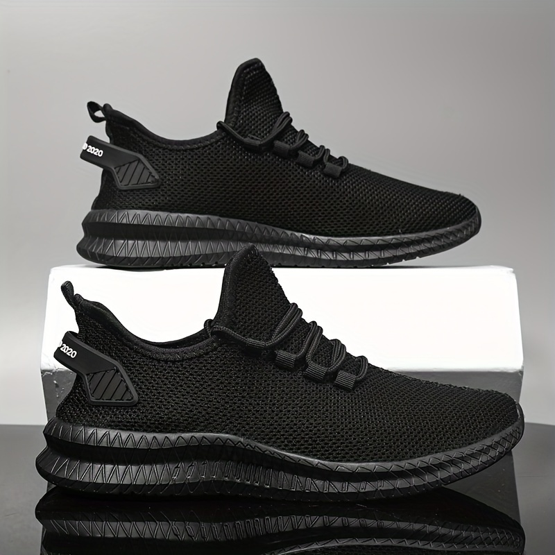 mens trendy solid woven knit breathable sneakers comfy non slip lace up soft sole shoes for mens outdoor activities details 8