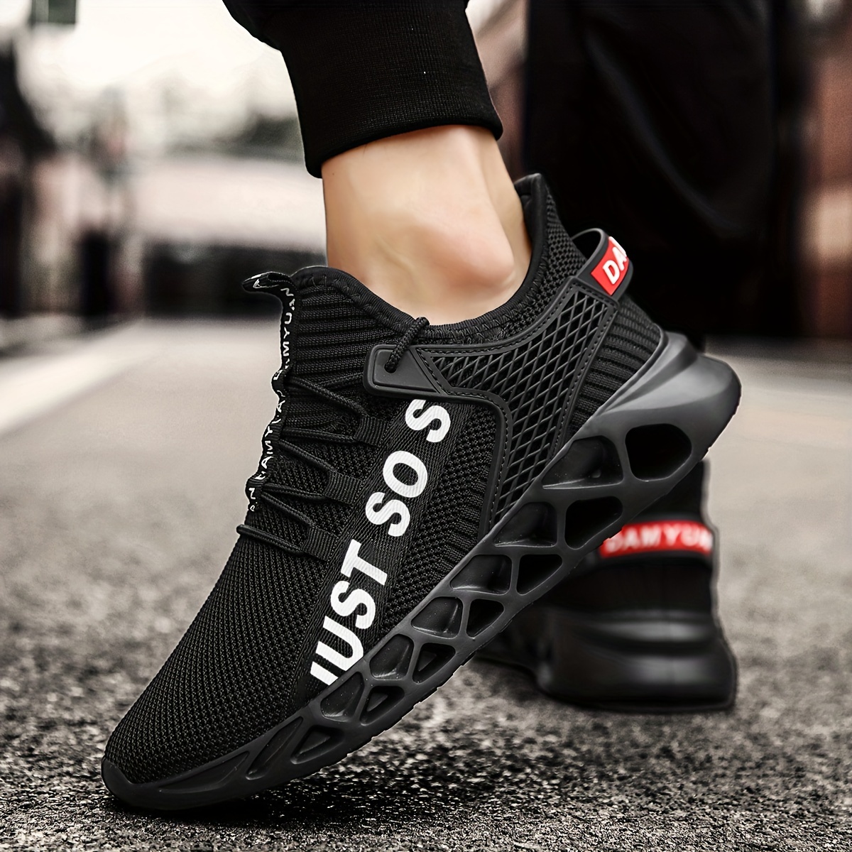 tvtaop mens knit breathable running shoes lace up comfy soft sole sneakers for outdoor jogging spring and summer details 3