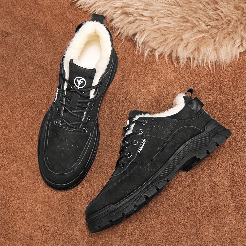 mens trendy solid snow shoes with warm plush lining comfy non slip lace up shoes winter details 3