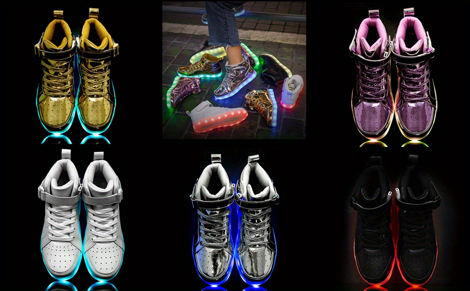 mens trendy led light up hightop sneakers with adjustable hook loop fastener usb charging sneakers with assorted colors for halloween details 0