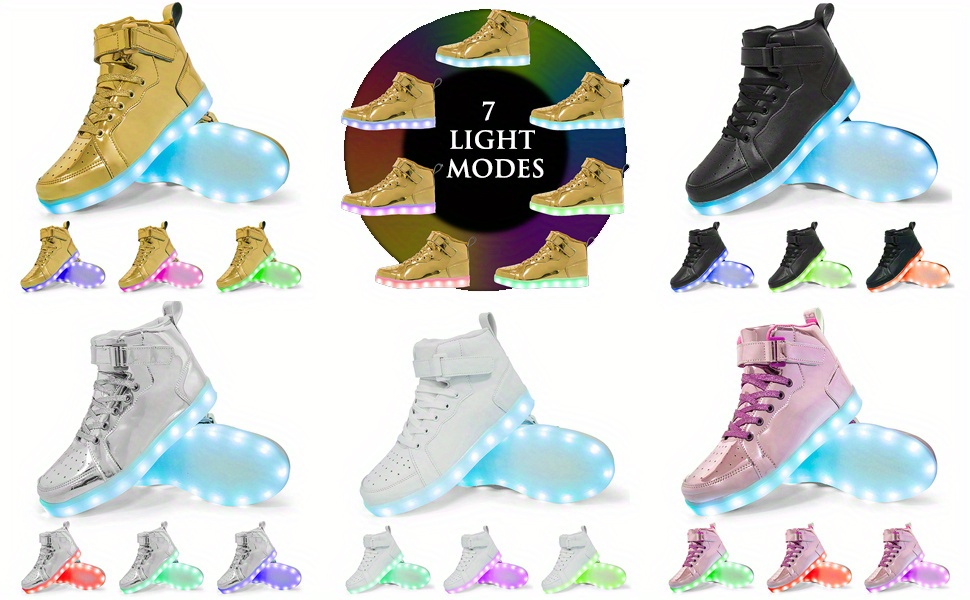 mens trendy led light up hightop sneakers with adjustable hook loop fastener usb charging sneakers with assorted colors for halloween details 1