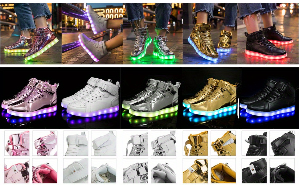 mens trendy led light up hightop sneakers with adjustable hook loop fastener usb charging sneakers with assorted colors for halloween details 2