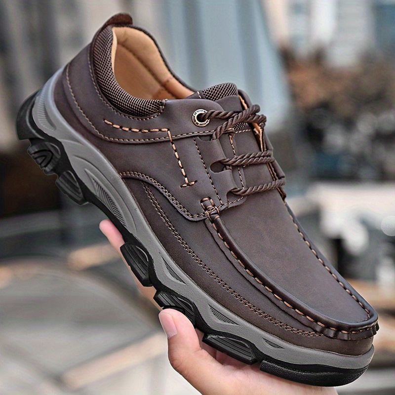 mens outdoor hiking moc toe lace up sneakers athletic shoes wear resistant and breathable details 6