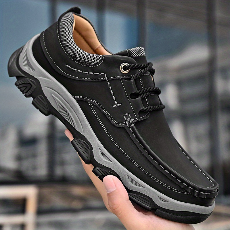 mens outdoor hiking moc toe lace up sneakers athletic shoes wear resistant and breathable details 8