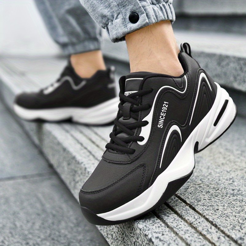 mens trendy color block letter print lace up chunky sneakers casual outdoor non slip shock absorption platform shoes details 6