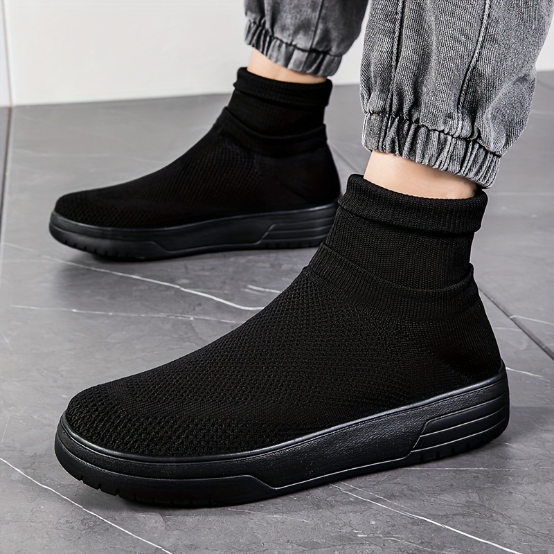 mens trendy woven knit breathable slip on sock shoes comfy non slip soft sole sneakers for mens outdoor activities details 2