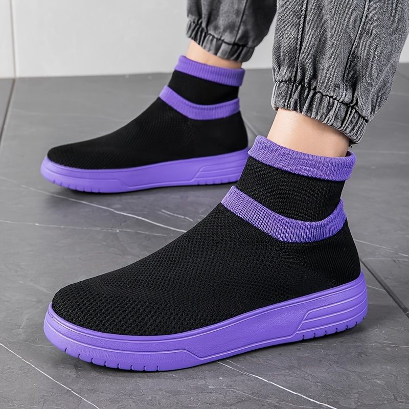 mens trendy woven knit breathable slip on sock shoes comfy non slip soft sole sneakers for mens outdoor activities details 3