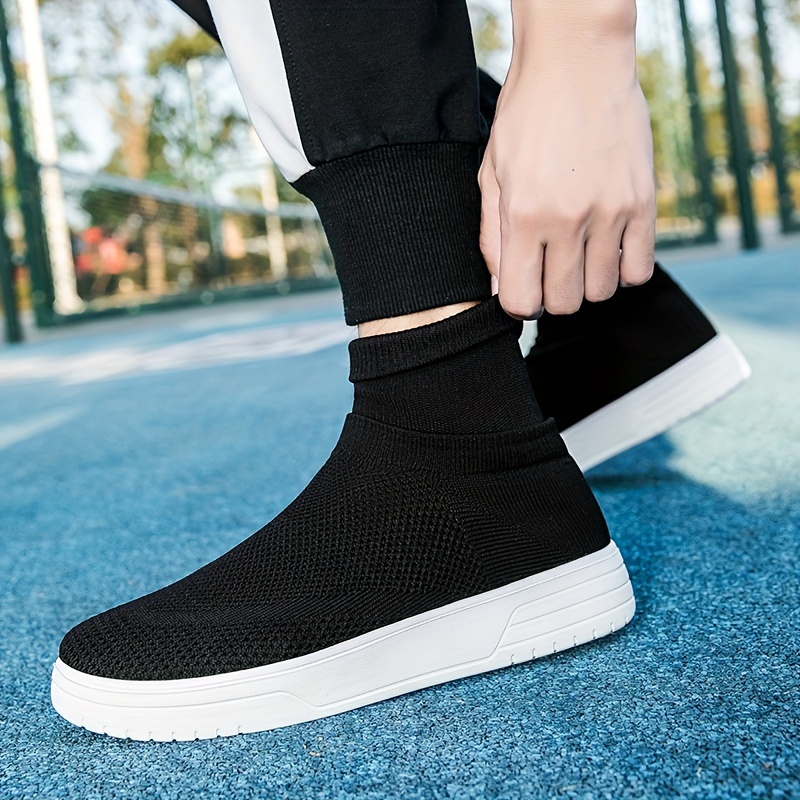 mens trendy woven knit breathable slip on sock shoes comfy non slip soft sole sneakers for mens outdoor activities details 5