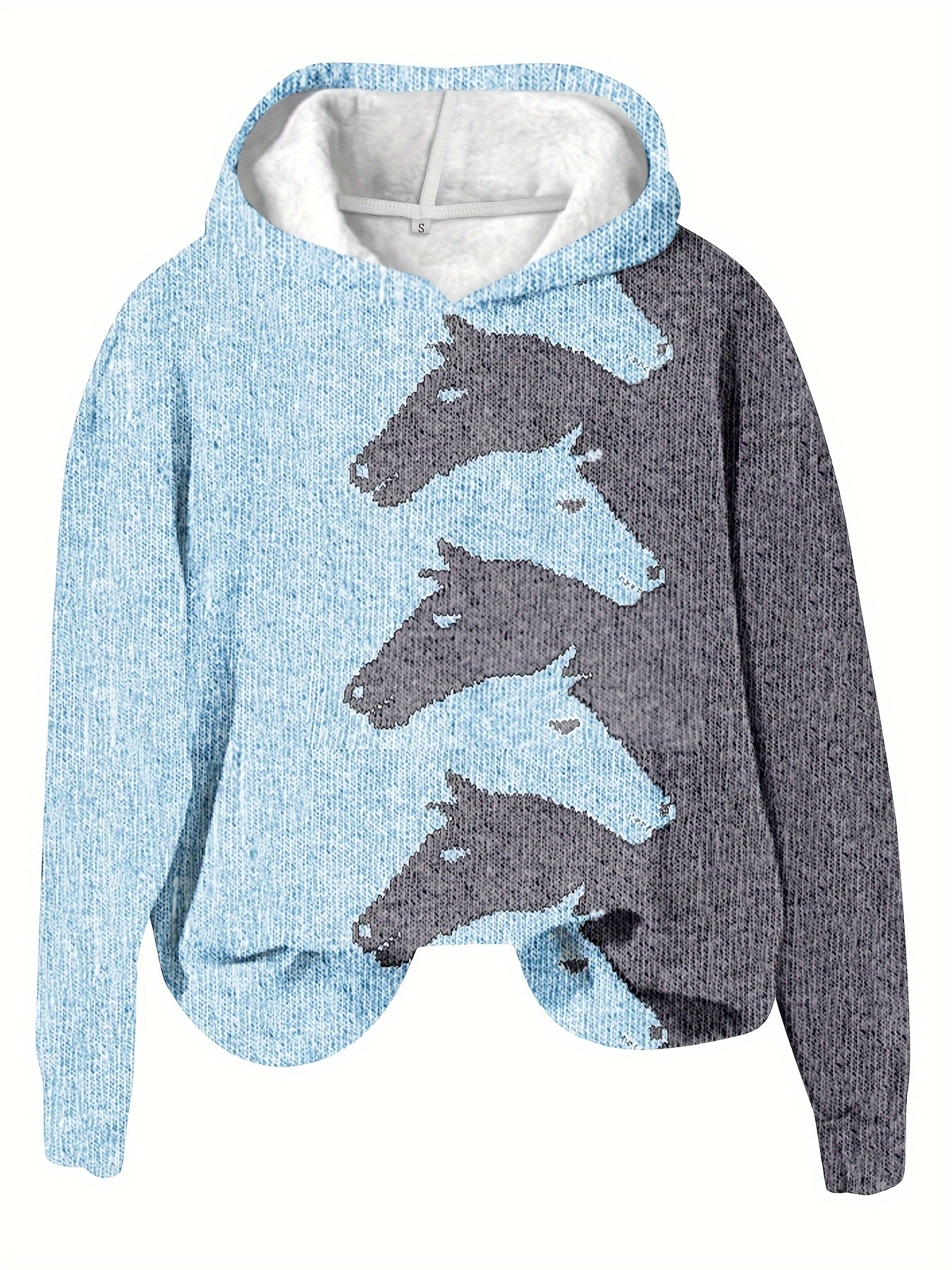 color block horse print pullover hoodie casual long sleeve hoodie sweatshirt womens clothing details 4