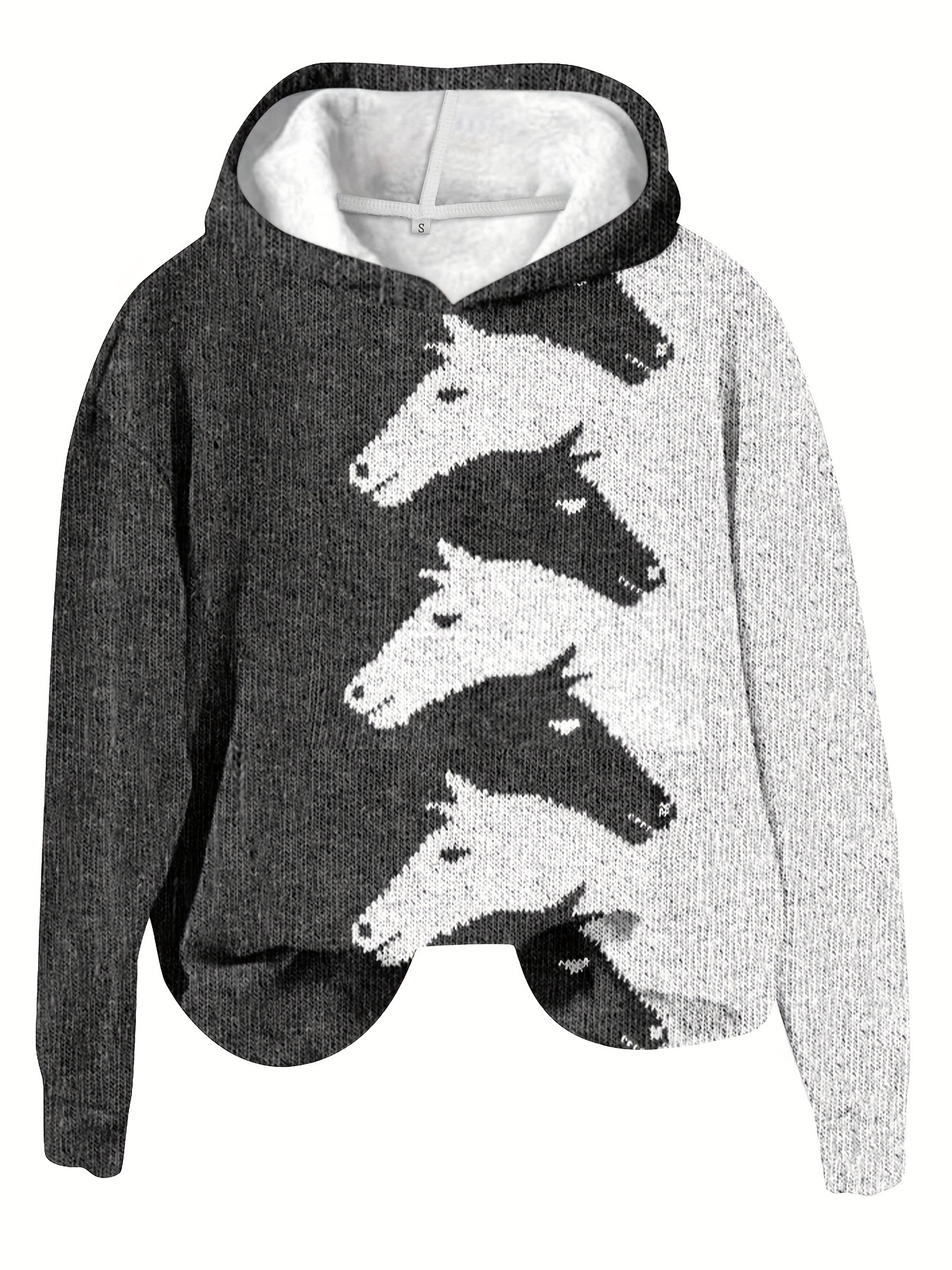 color block horse print pullover hoodie casual long sleeve hoodie sweatshirt womens clothing details 8