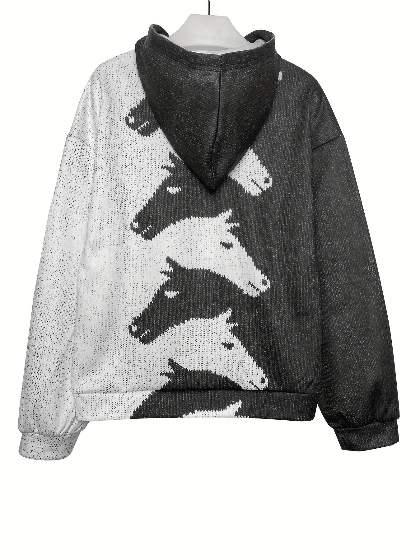 color block horse print pullover hoodie casual long sleeve hoodie sweatshirt womens clothing details 9